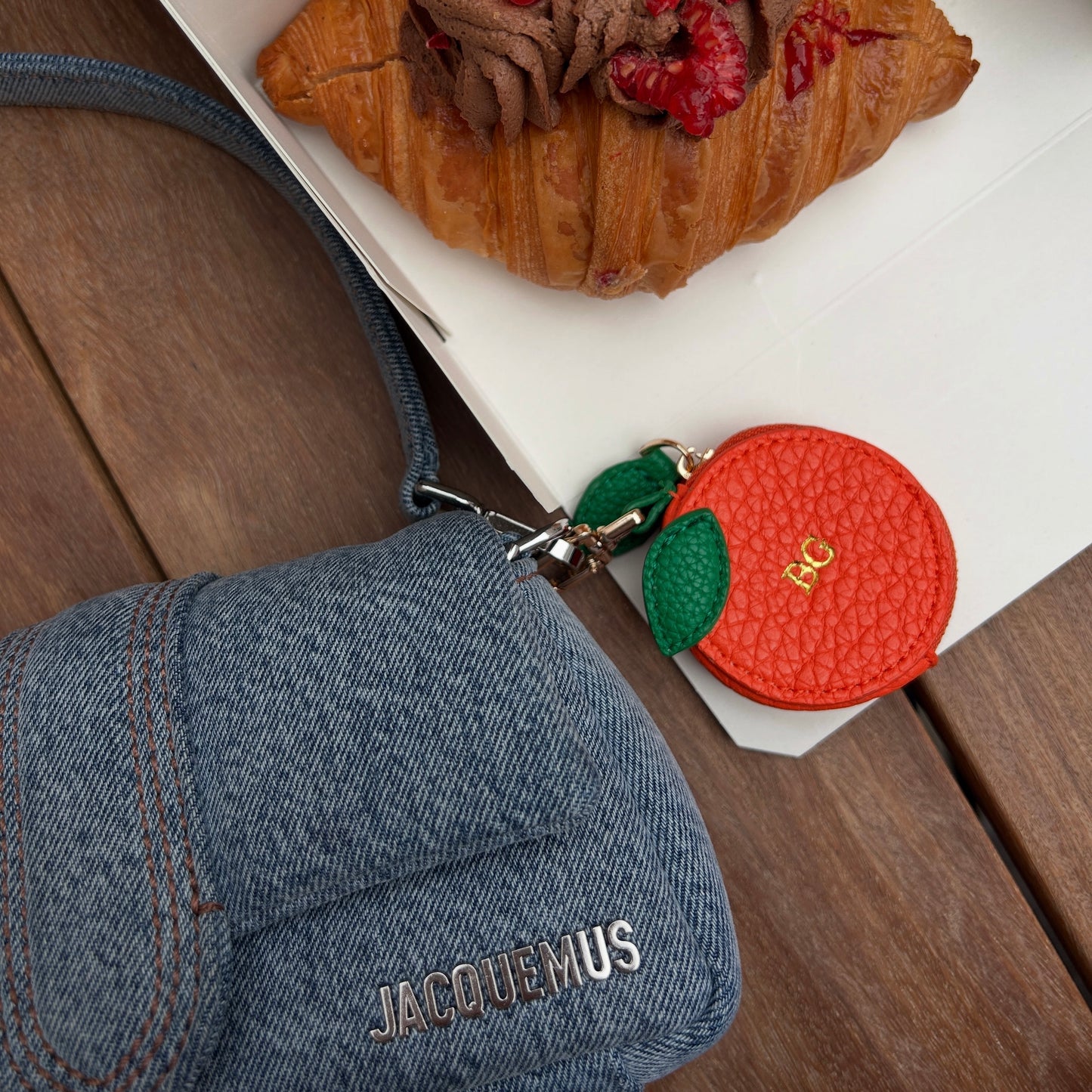 Personalised Leather Orange Bag Charm with Zip