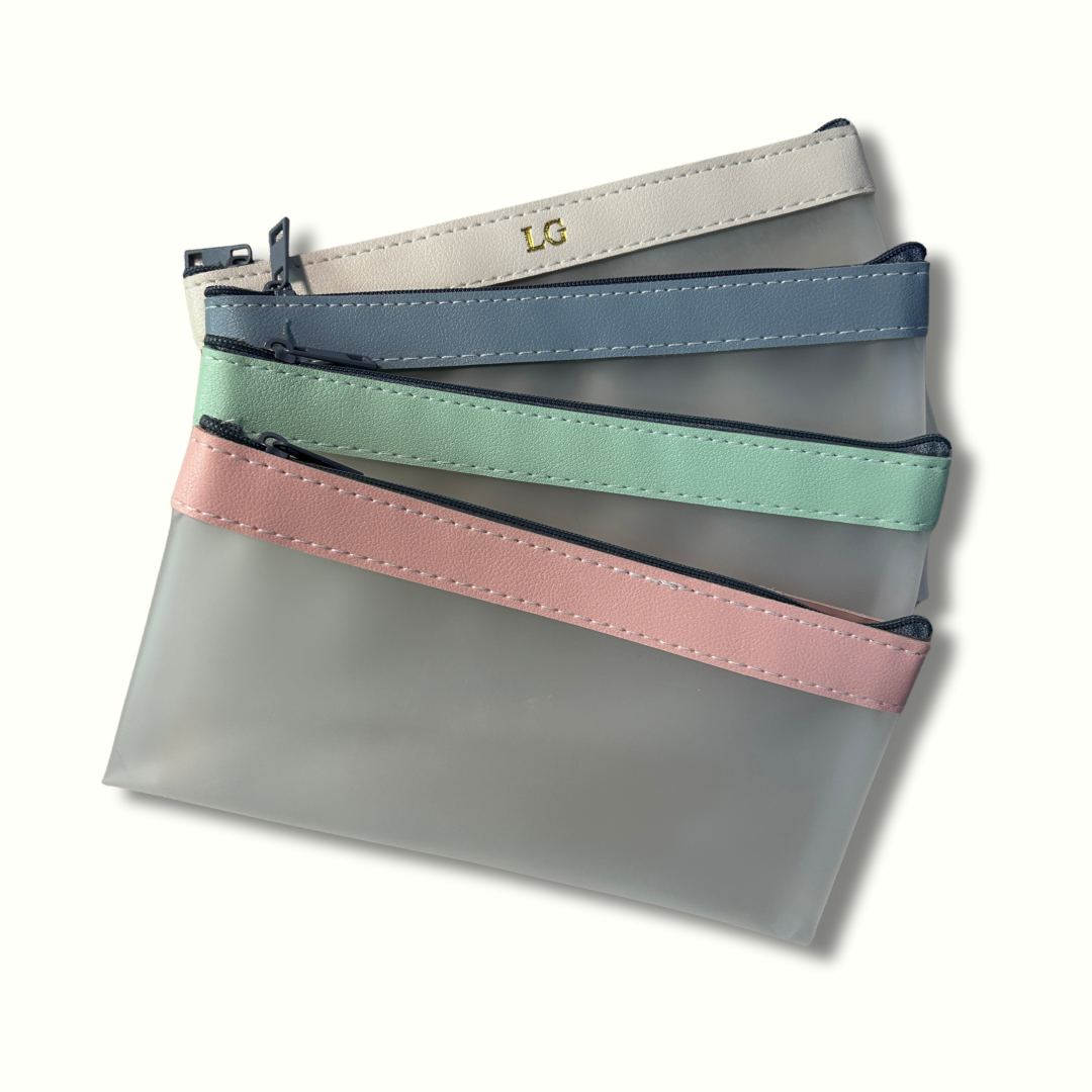 Personalised Vegan Leather Clear Pencil Case