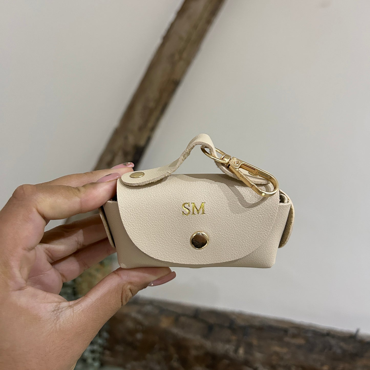Dog Poo Bag Holder - Beige/ Gold - SM