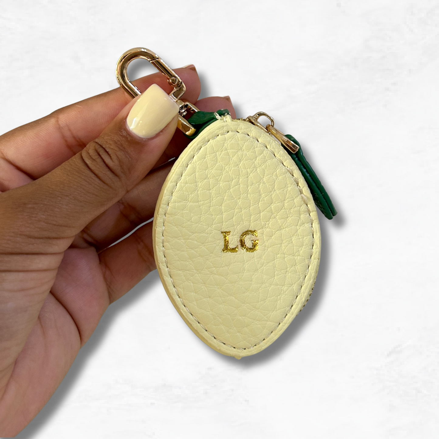 Personalised Leather Lemon Bag Charm with Zip