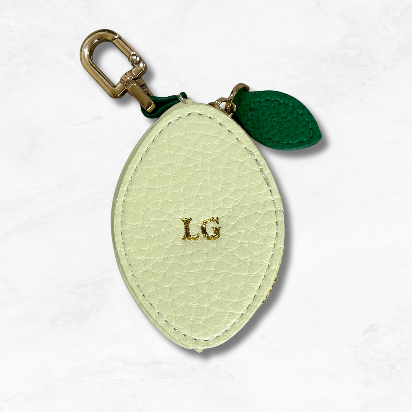Personalised Leather Lemon Bag Charm with Zip