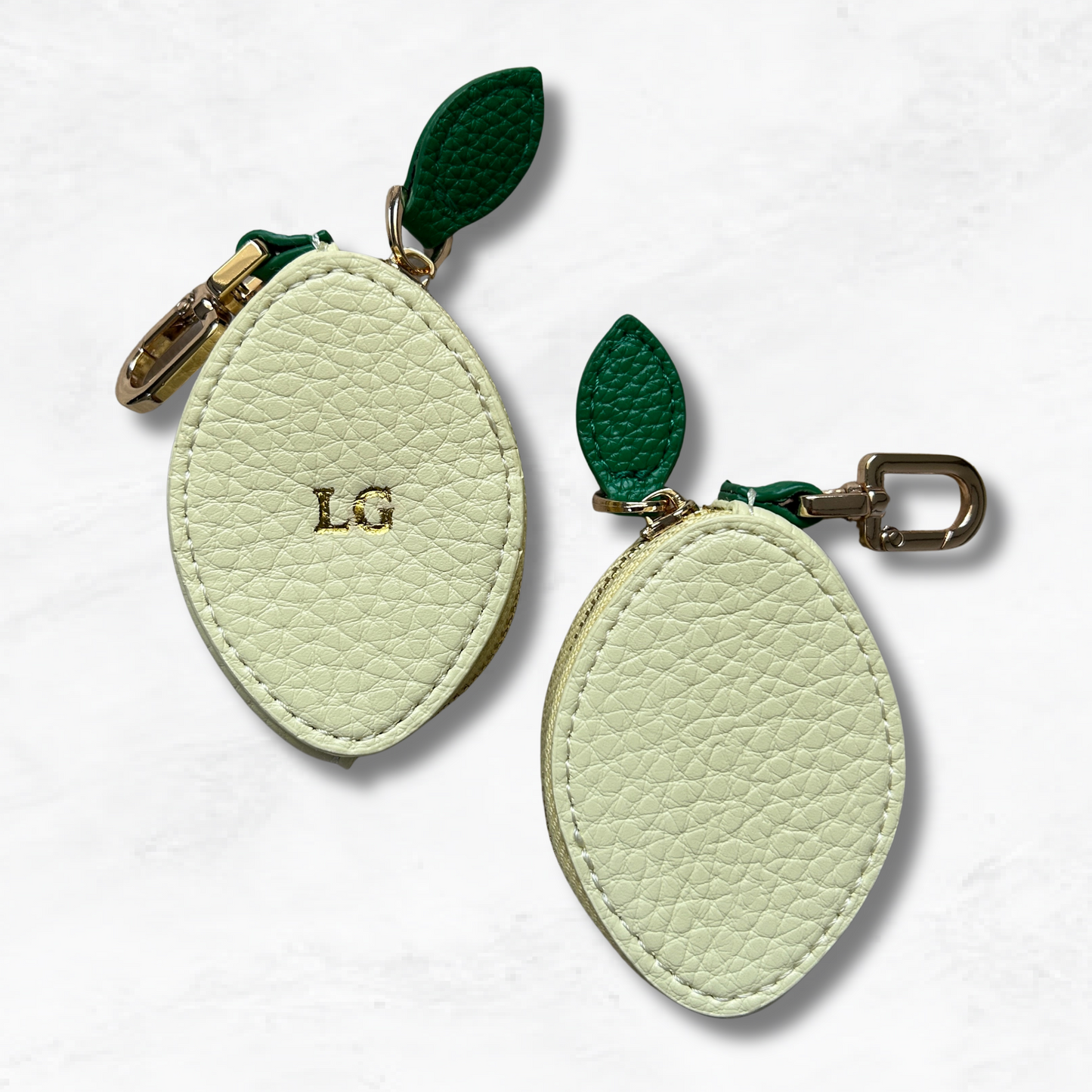 Personalised Leather Lemon Bag Charm with Zip