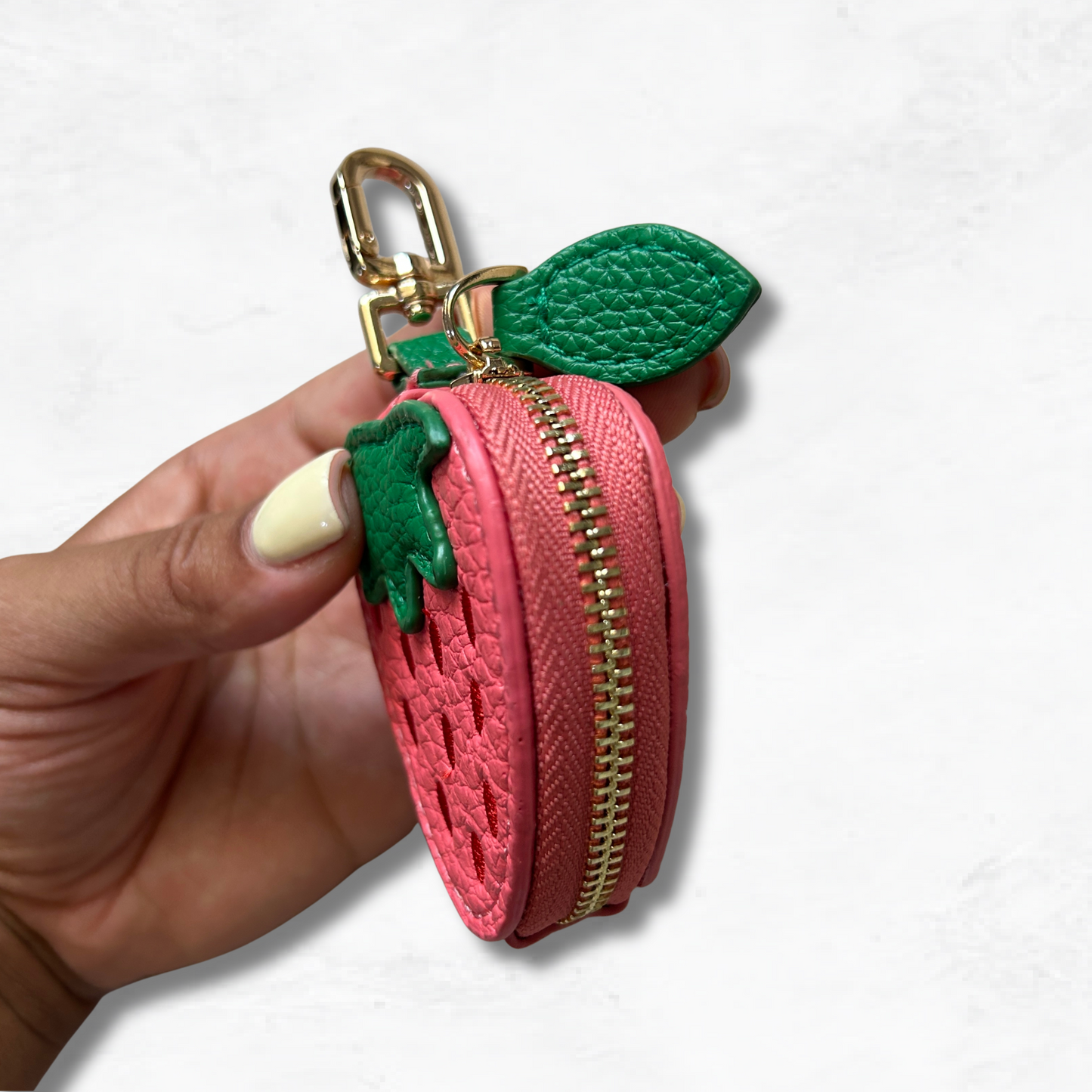 Personalised Leather Strawberry Bag Charm with Zip