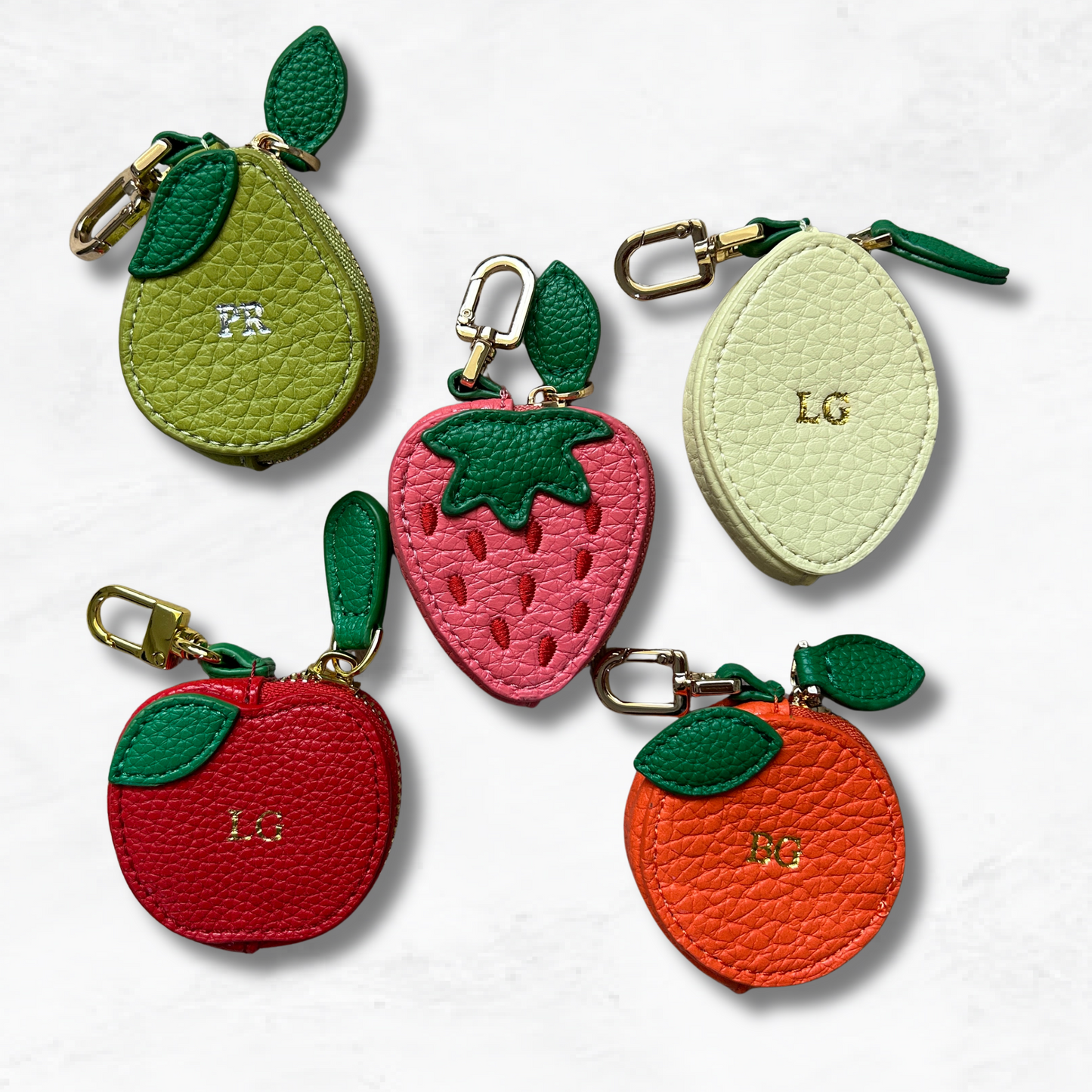 Personalised Leather Strawberry Bag Charm with Zip
