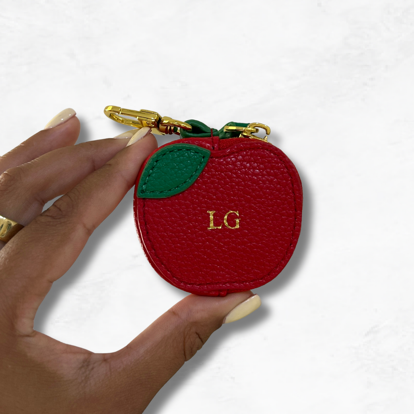 Personalised Leather Apple Bag Charm with Zip
