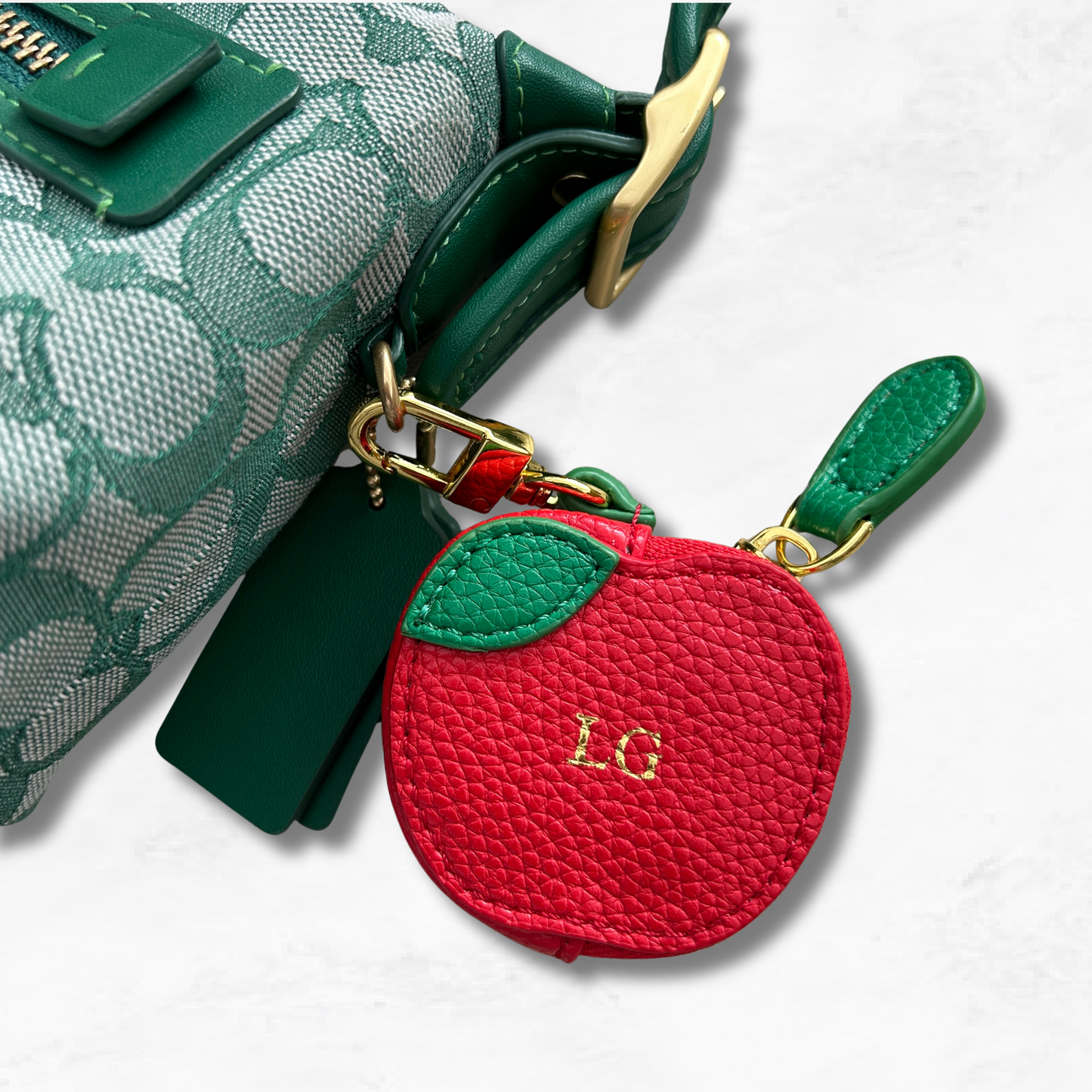 Personalised Leather Apple Bag Charm with Zip