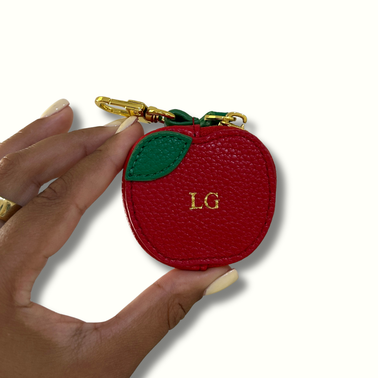 Personalised Leather Apple Bag Charm with Zip