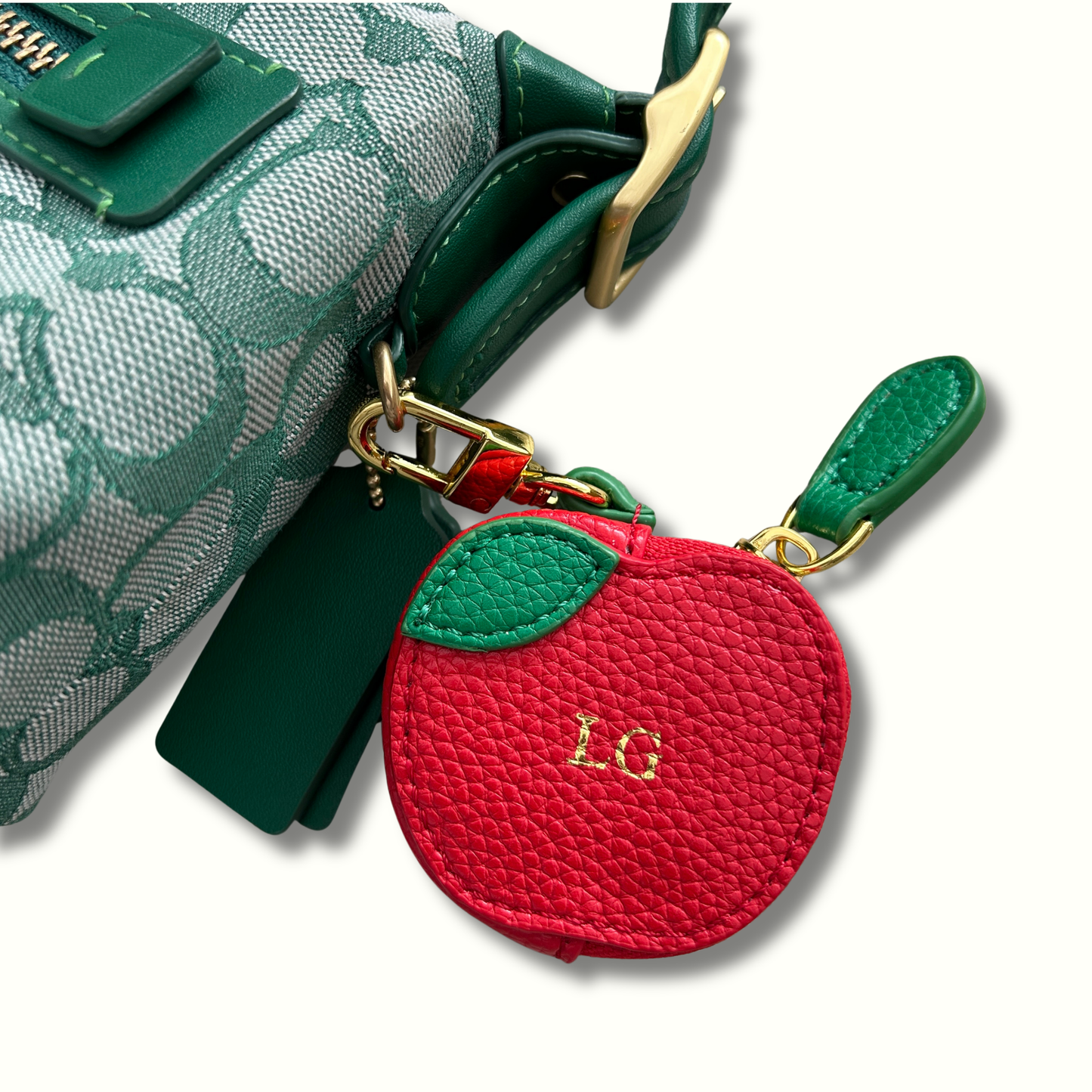 Personalised Leather Apple Bag Charm with Zip