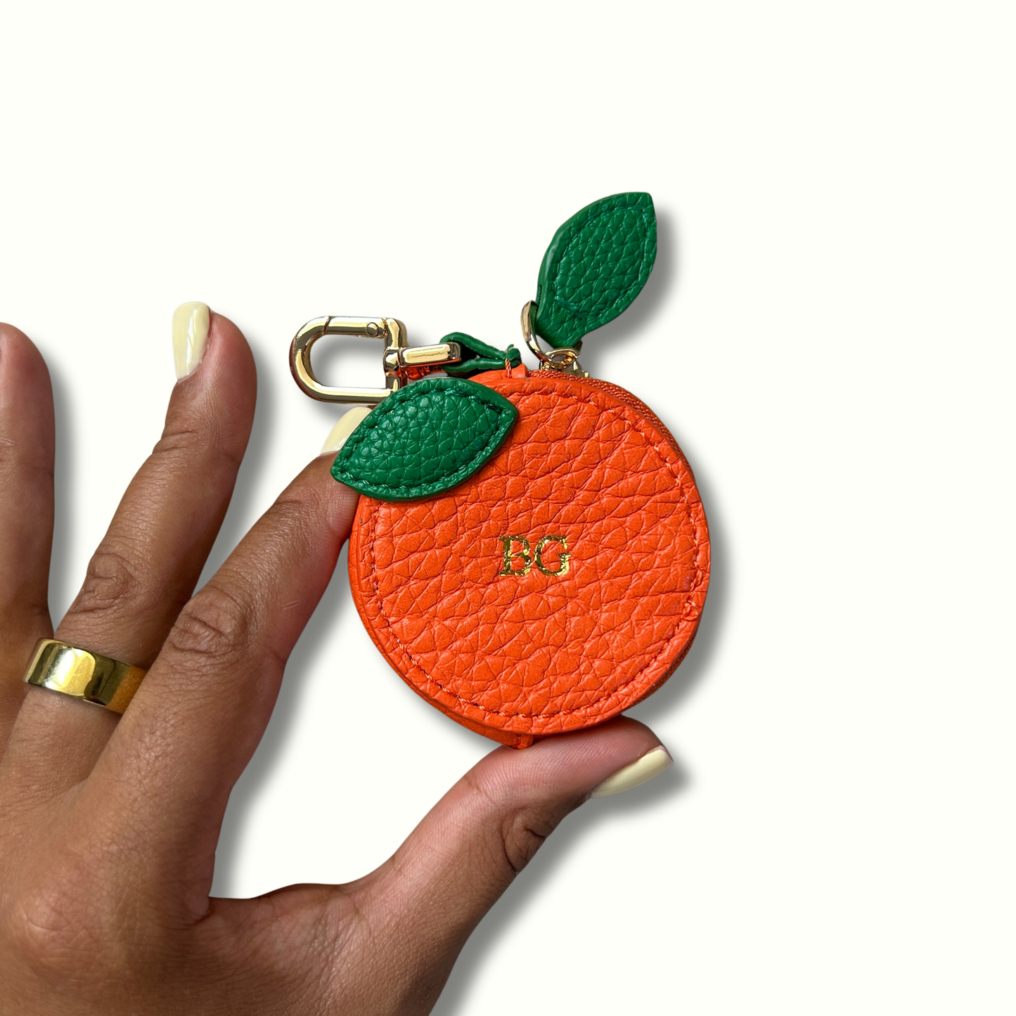 Personalised Leather Orange Bag Charm with Zip