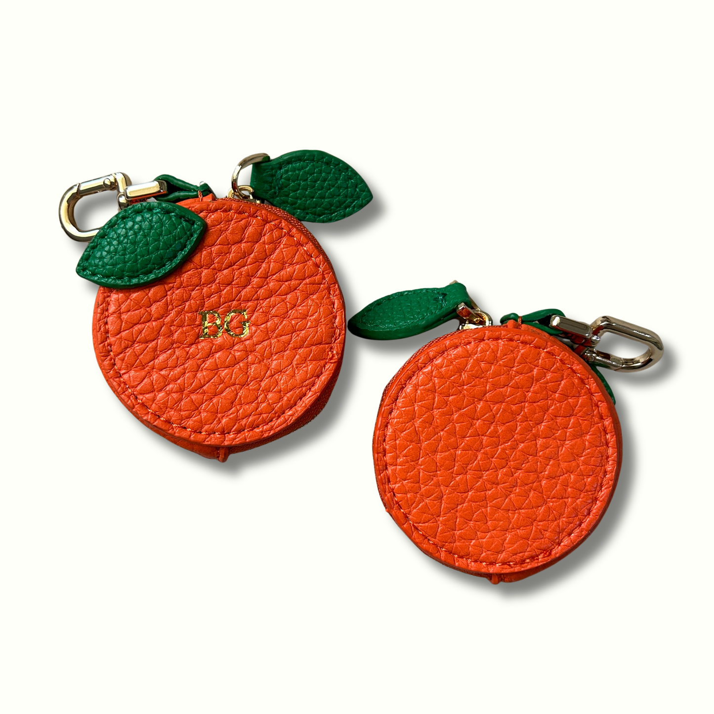 Personalised Leather Orange Bag Charm with Zip