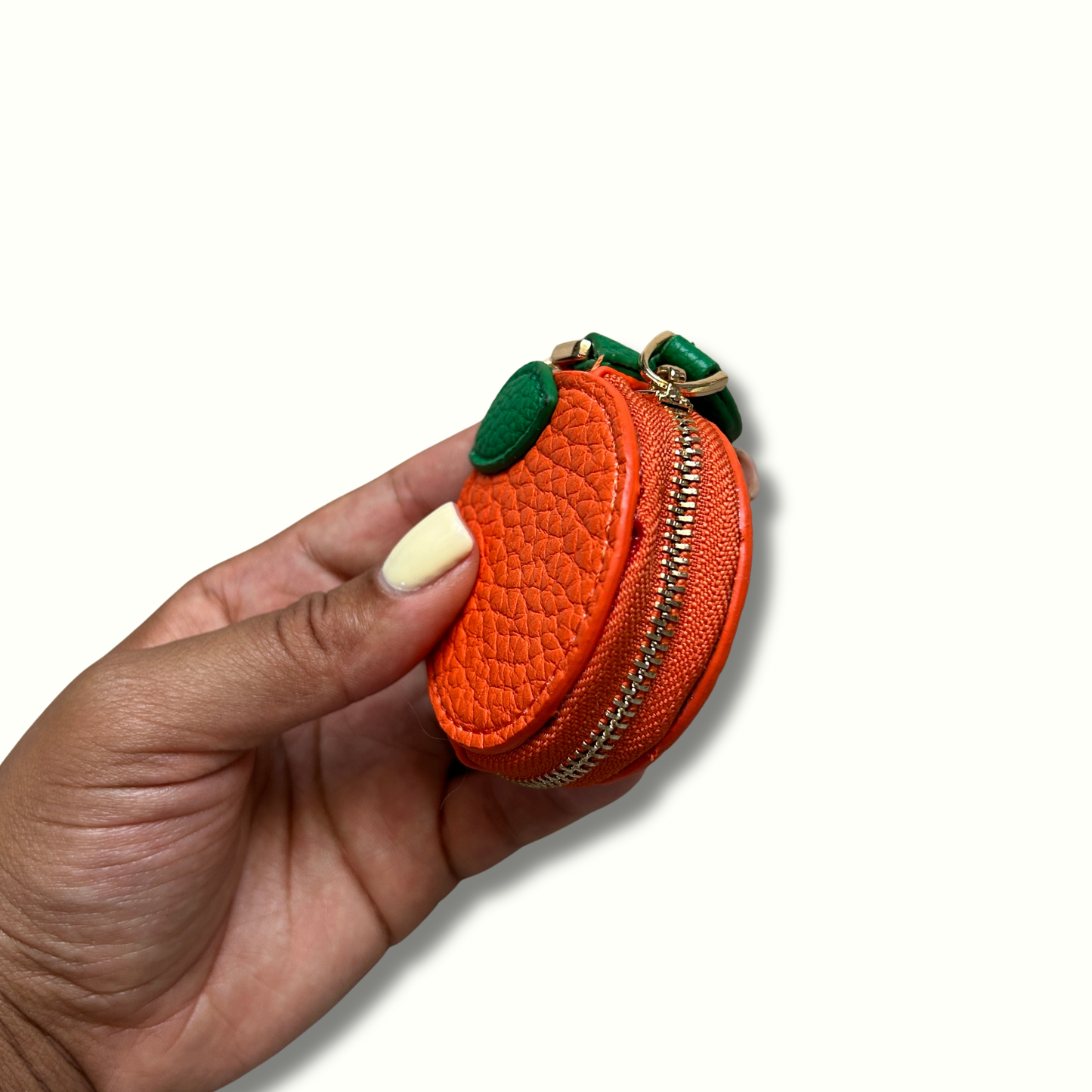 Personalised Leather Orange Bag Charm with Zip
