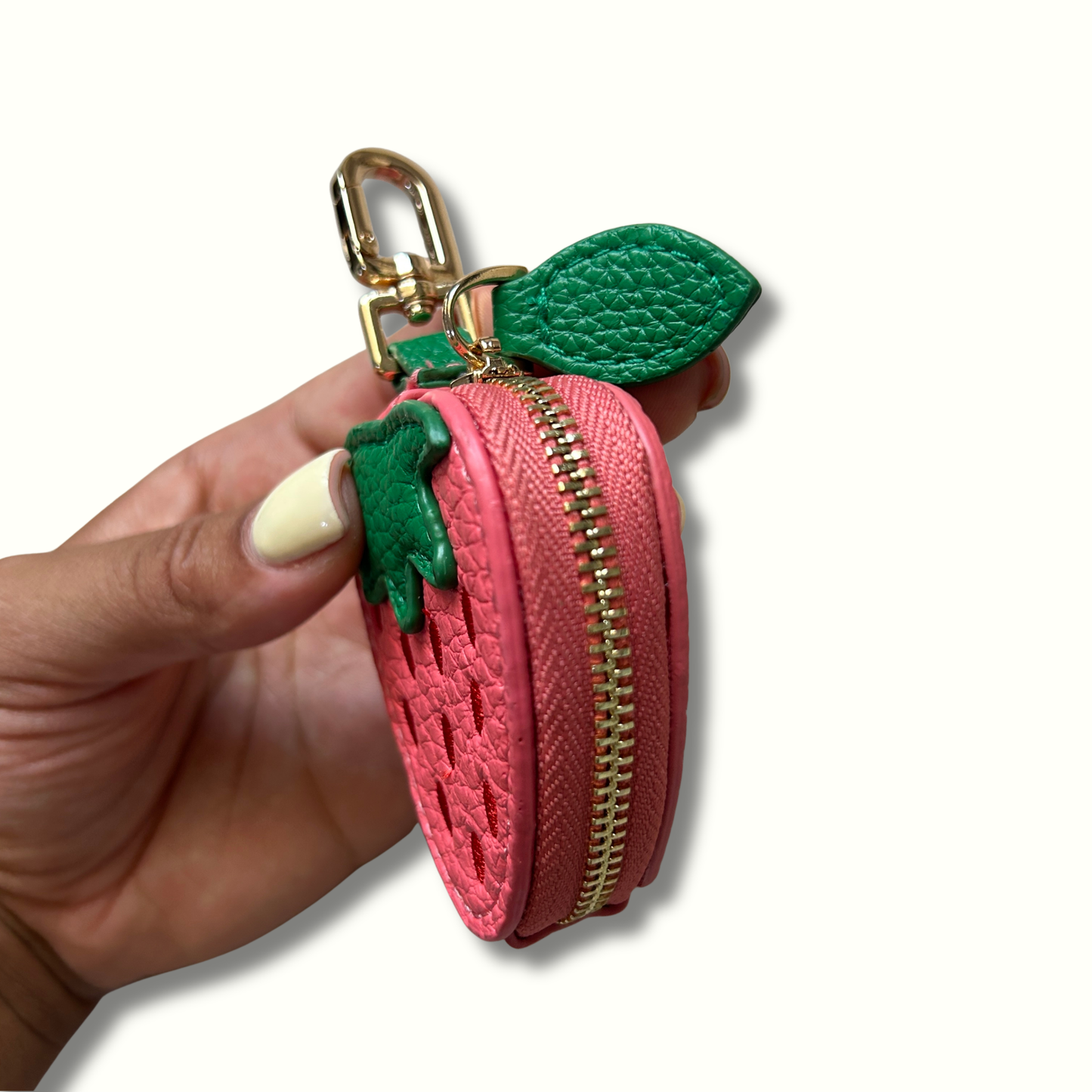 Personalised Leather Strawberry Bag Charm with Zip
