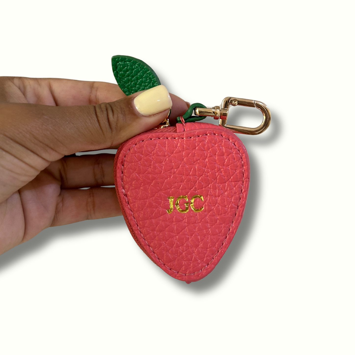 Personalised Leather Strawberry Bag Charm with Zip