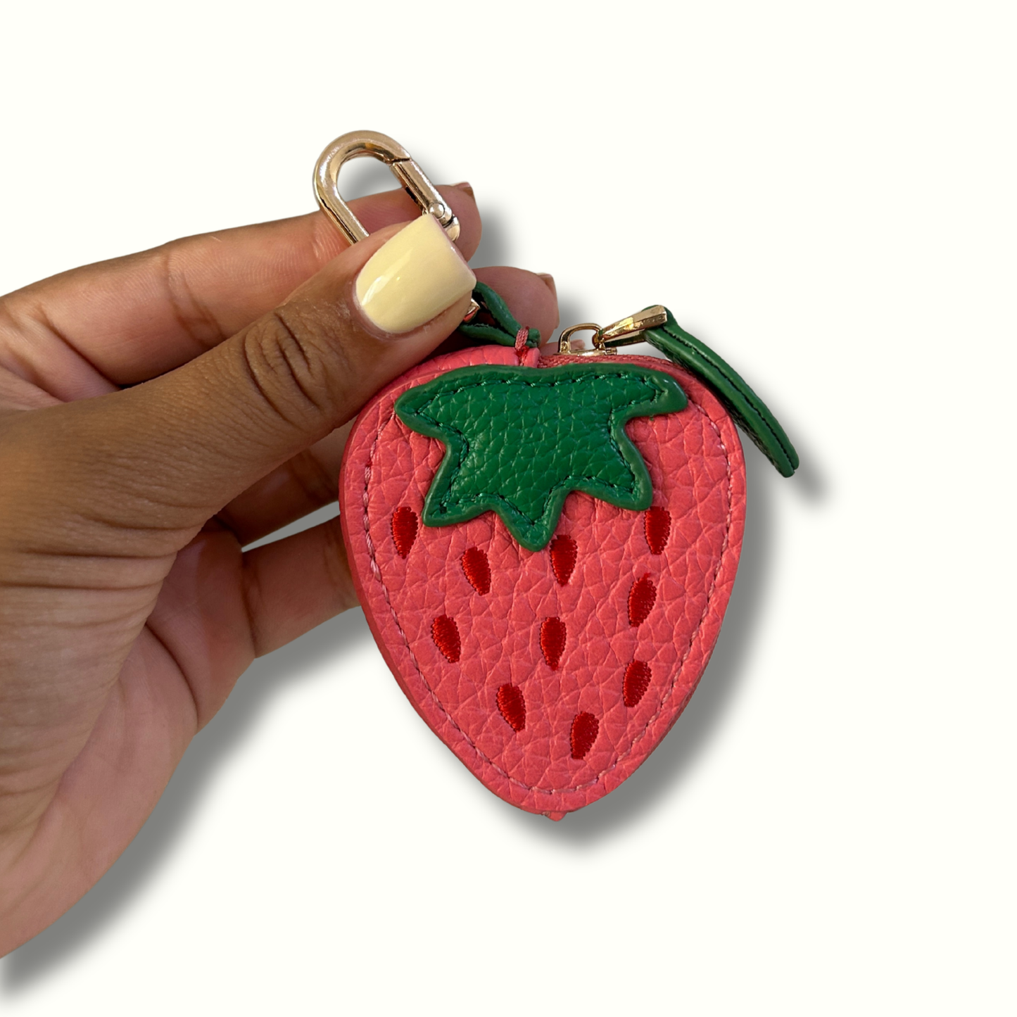 Personalised Leather Strawberry Bag Charm with Zip