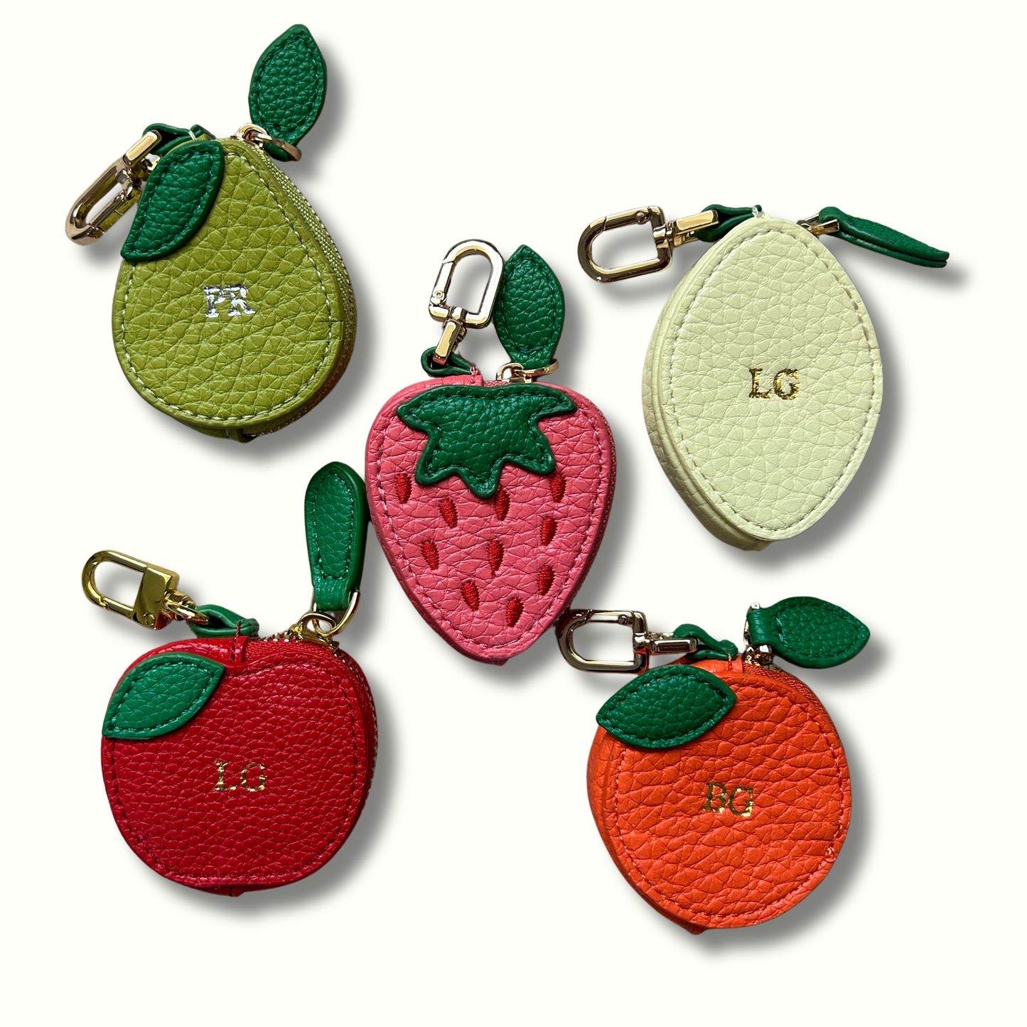 Personalised Leather Strawberry Bag Charm with Zip