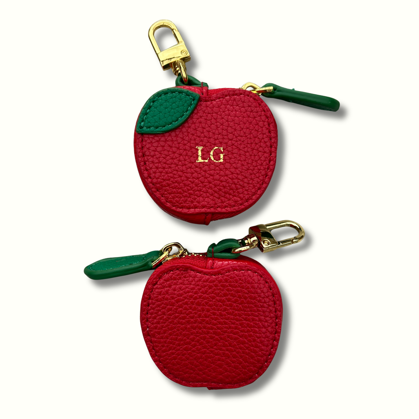 Personalised Leather Apple Bag Charm with Zip