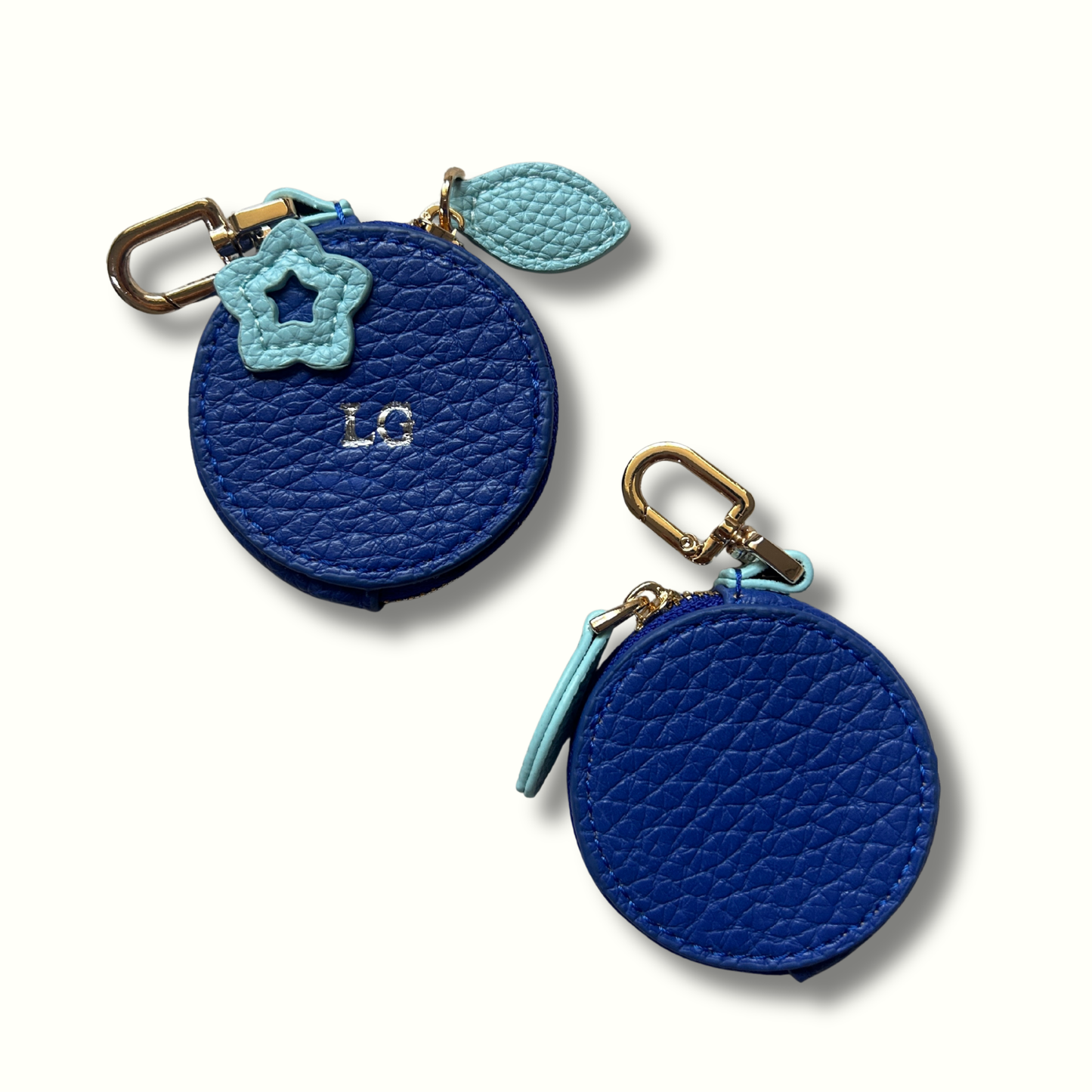 Personalised Leather Blueberry Bag Charm with Zip