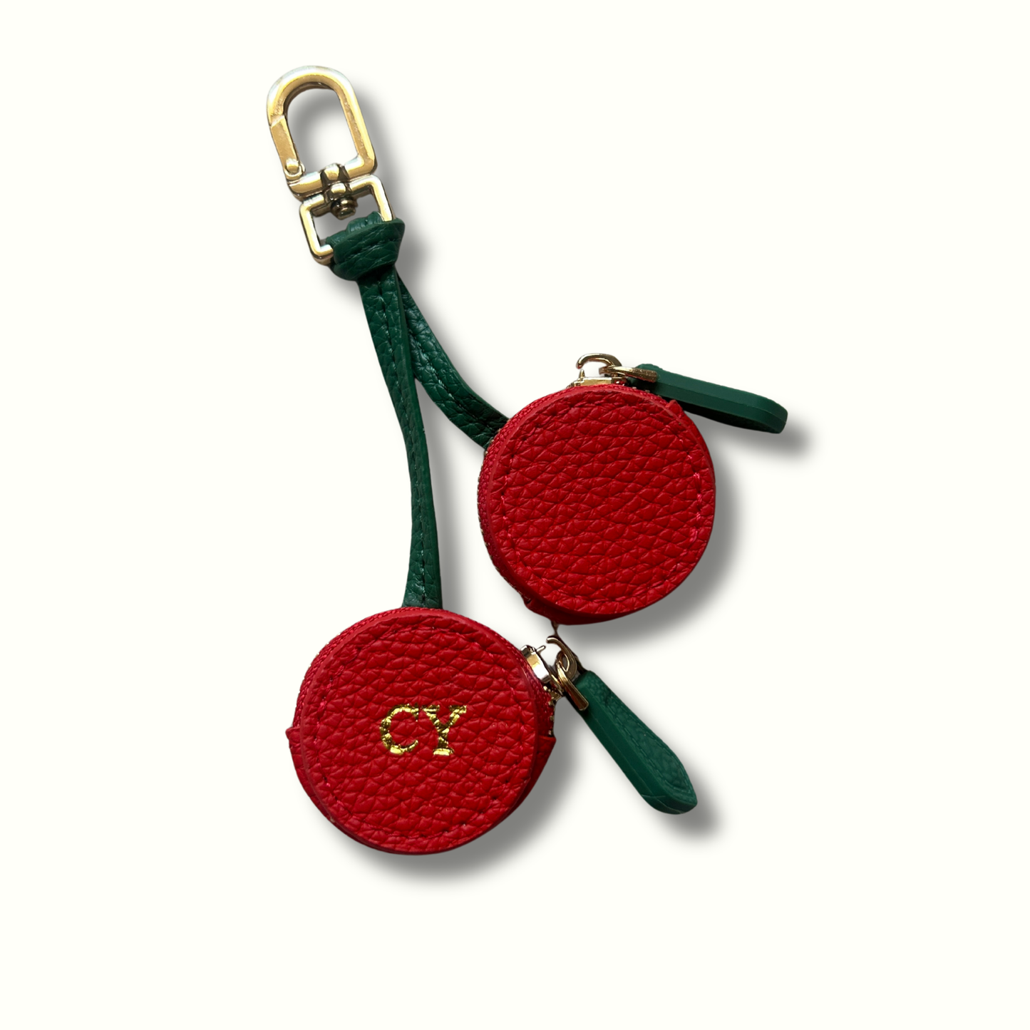 Personalised Leather Cherries Bag Charm with Zip