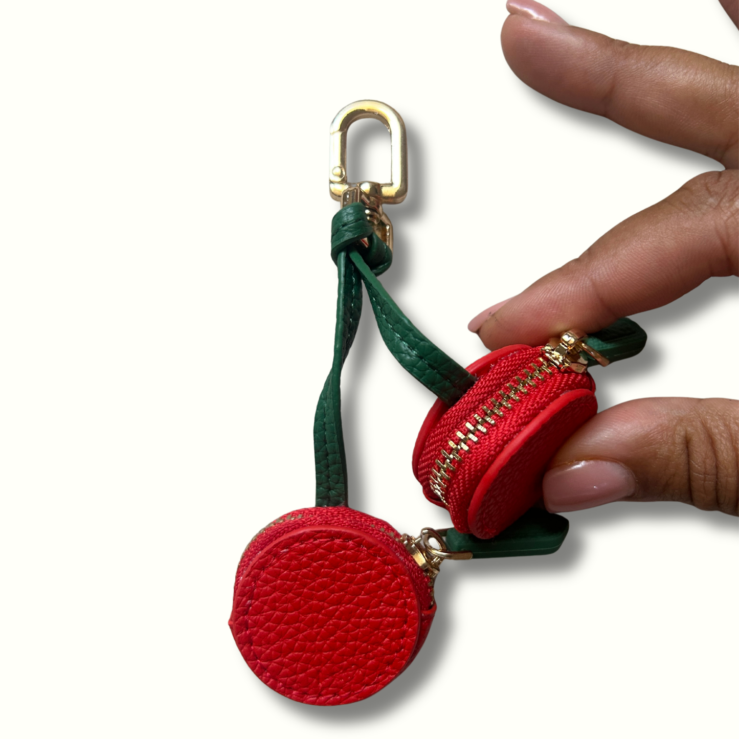 Personalised Leather Cherries Bag Charm with Zip