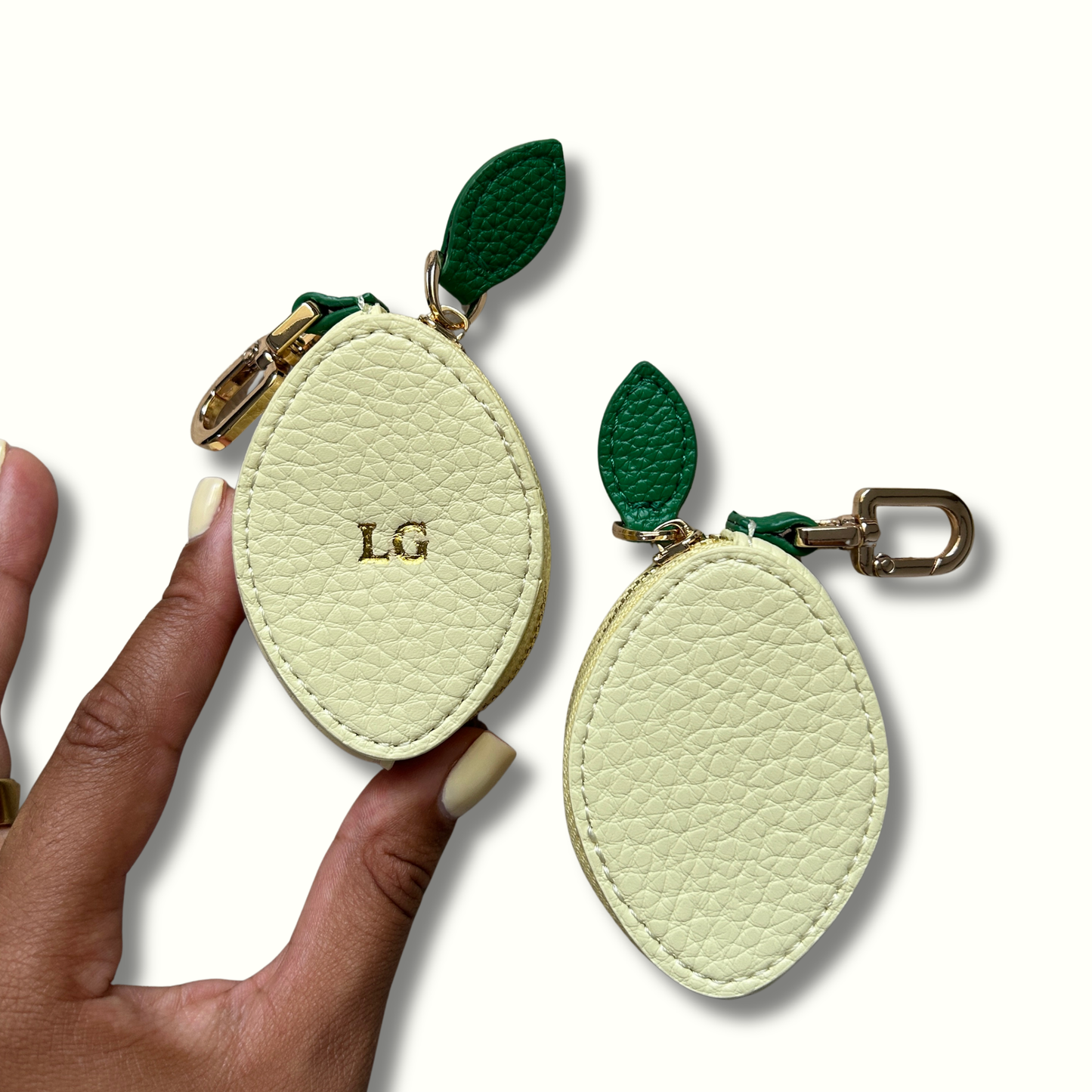 Personalised Leather Lemon Bag Charm with Zip