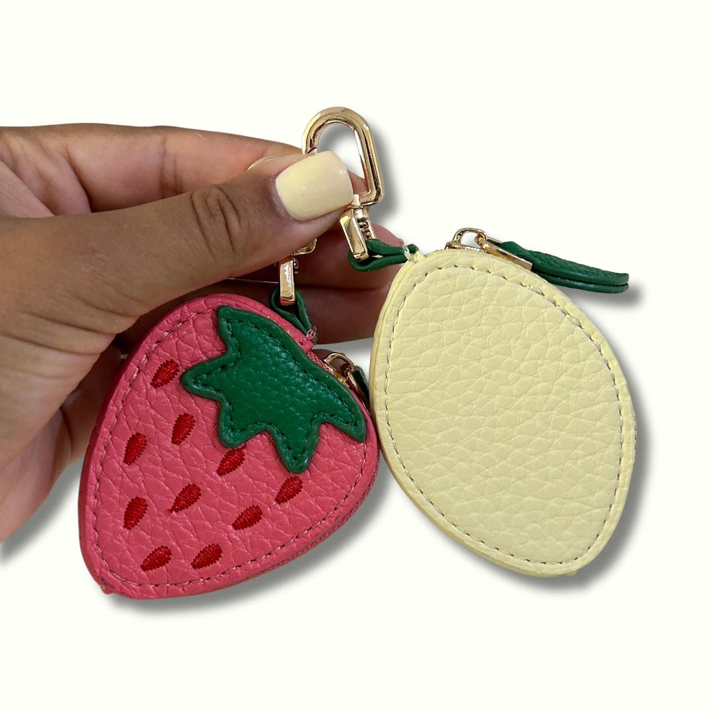 Personalised Leather Strawberry Bag Charm with Zip