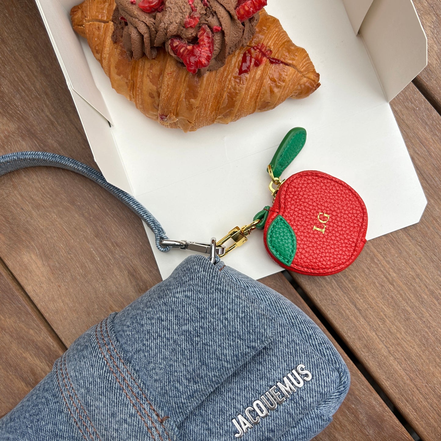 Personalised Leather Apple Bag Charm with Zip