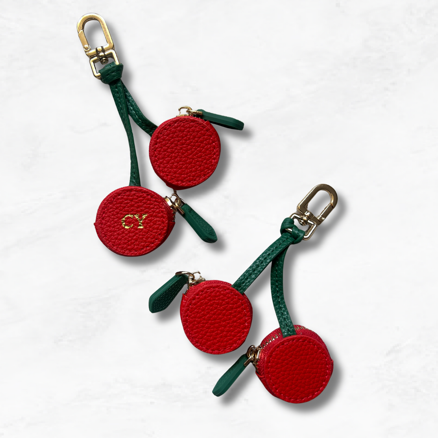 Personalised Leather Cherries Bag Charm with Zip