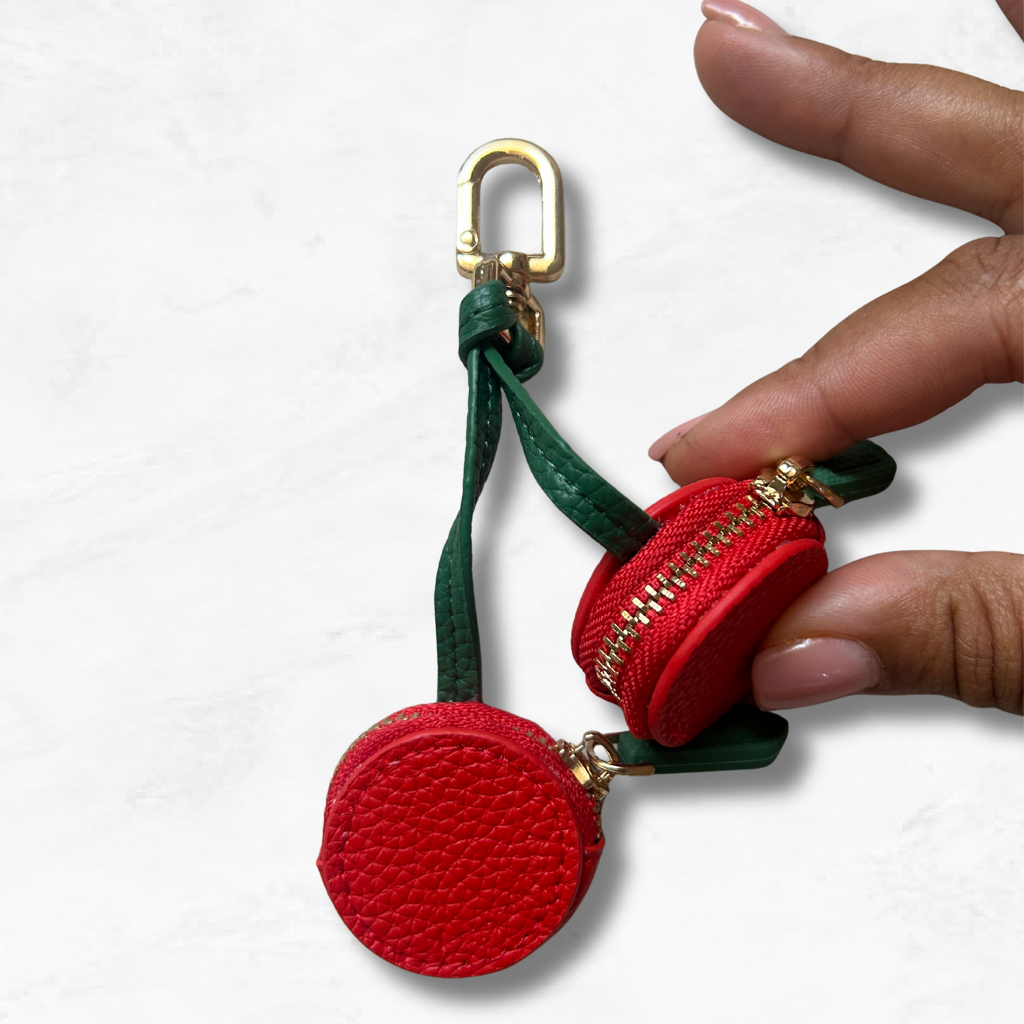 Personalised Leather Cherries Bag Charm with Zip