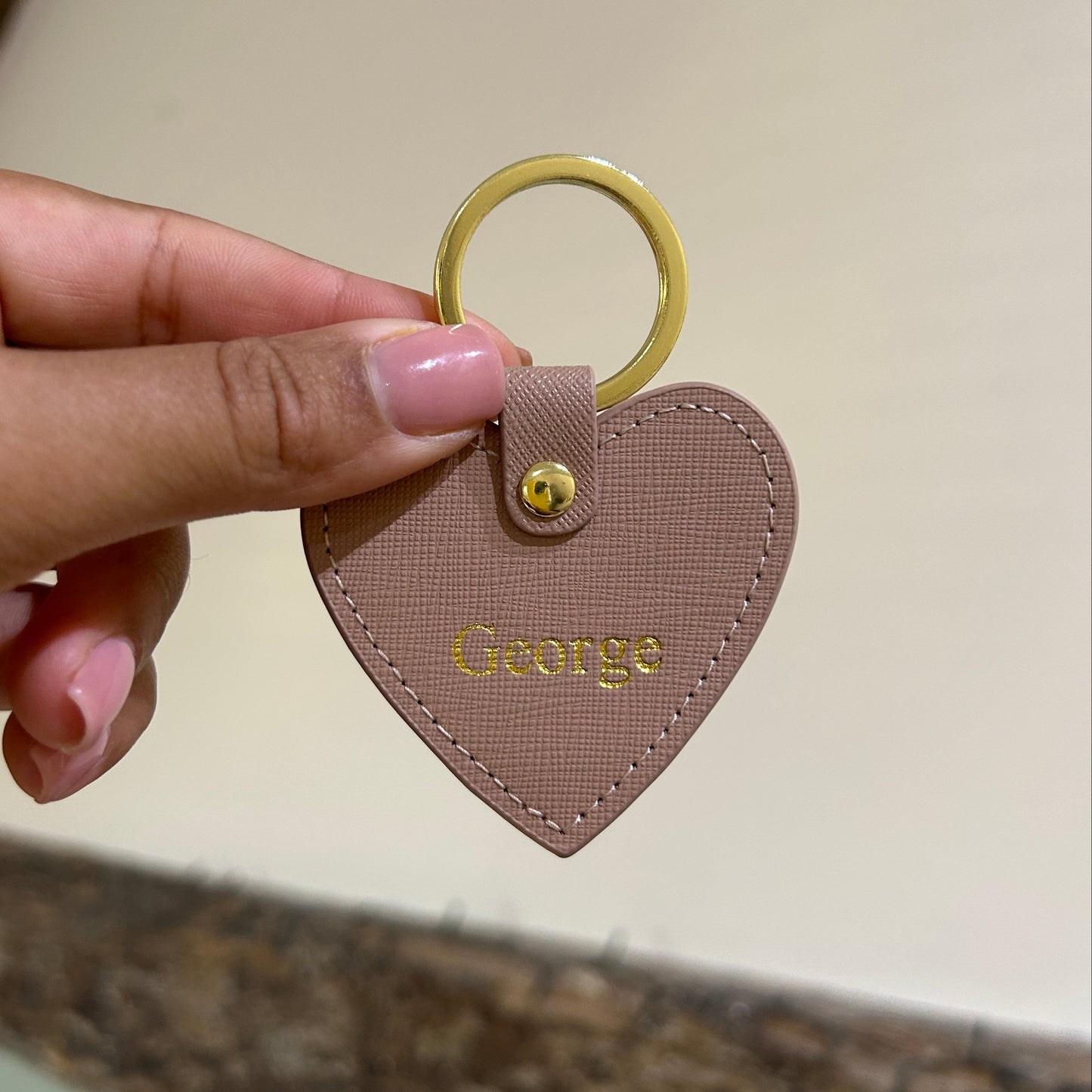 Leather Heart Keychain - Nude/ Gold - George