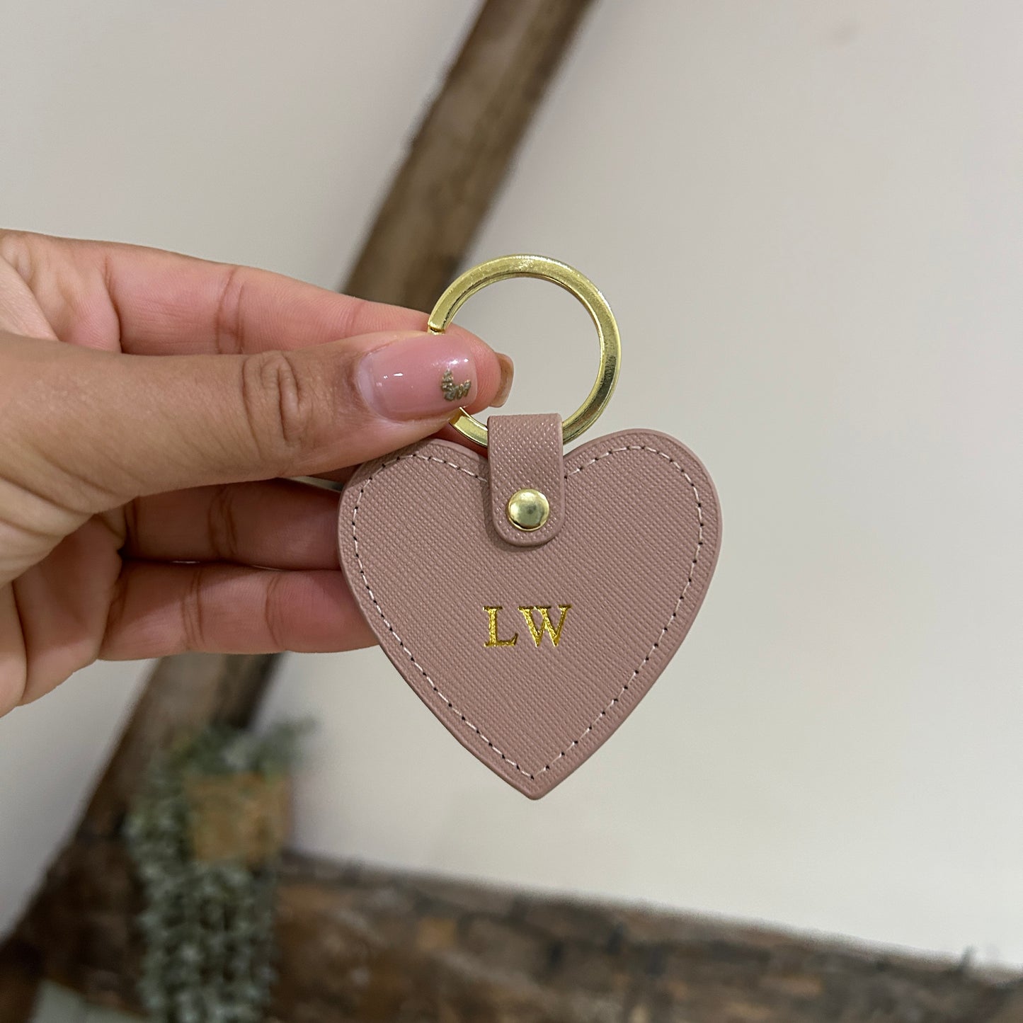Leather Heart Keychain - Nude/ Gold - LW