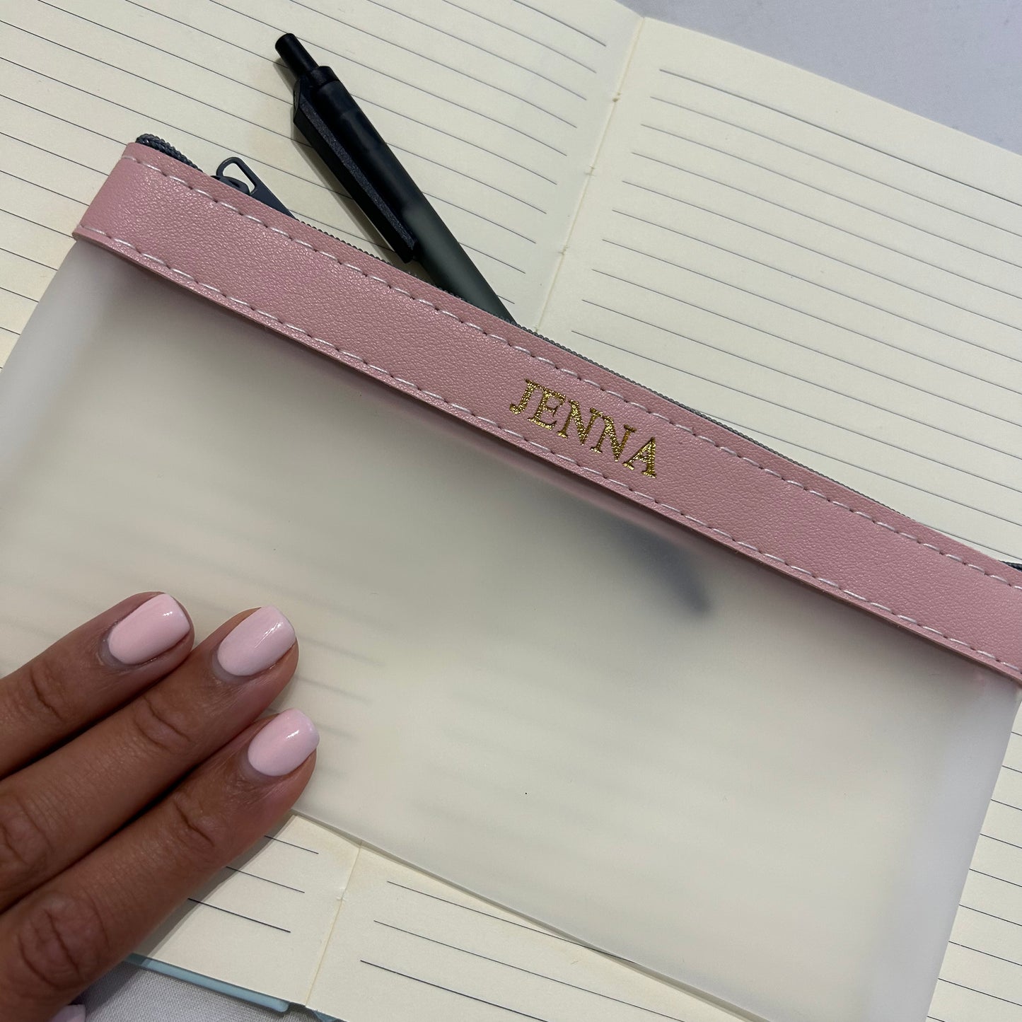 Personalised Vegan Leather Clear Pencil Case