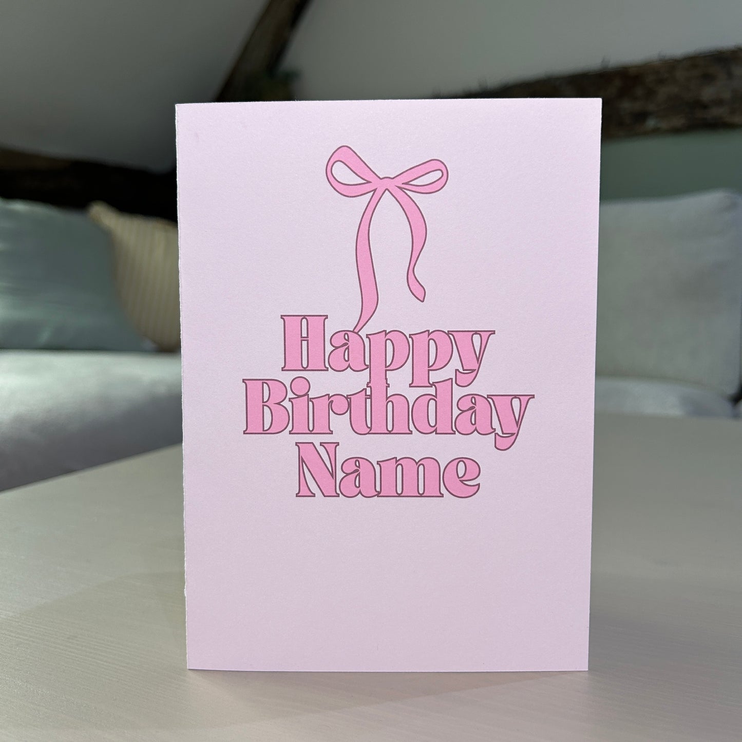 Pink Bow Personalised Name Birthday Card