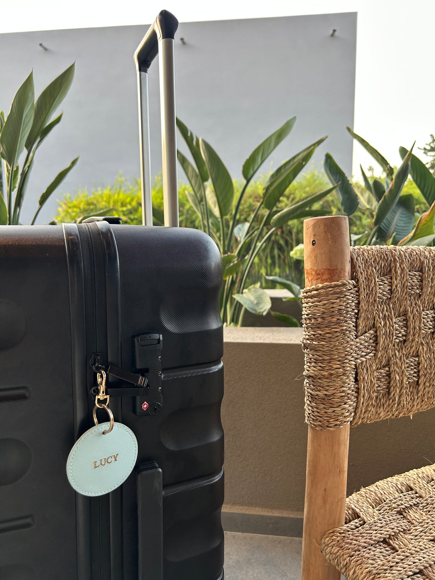 Personalised Vegan Leather Round Luggage Tag Keychain