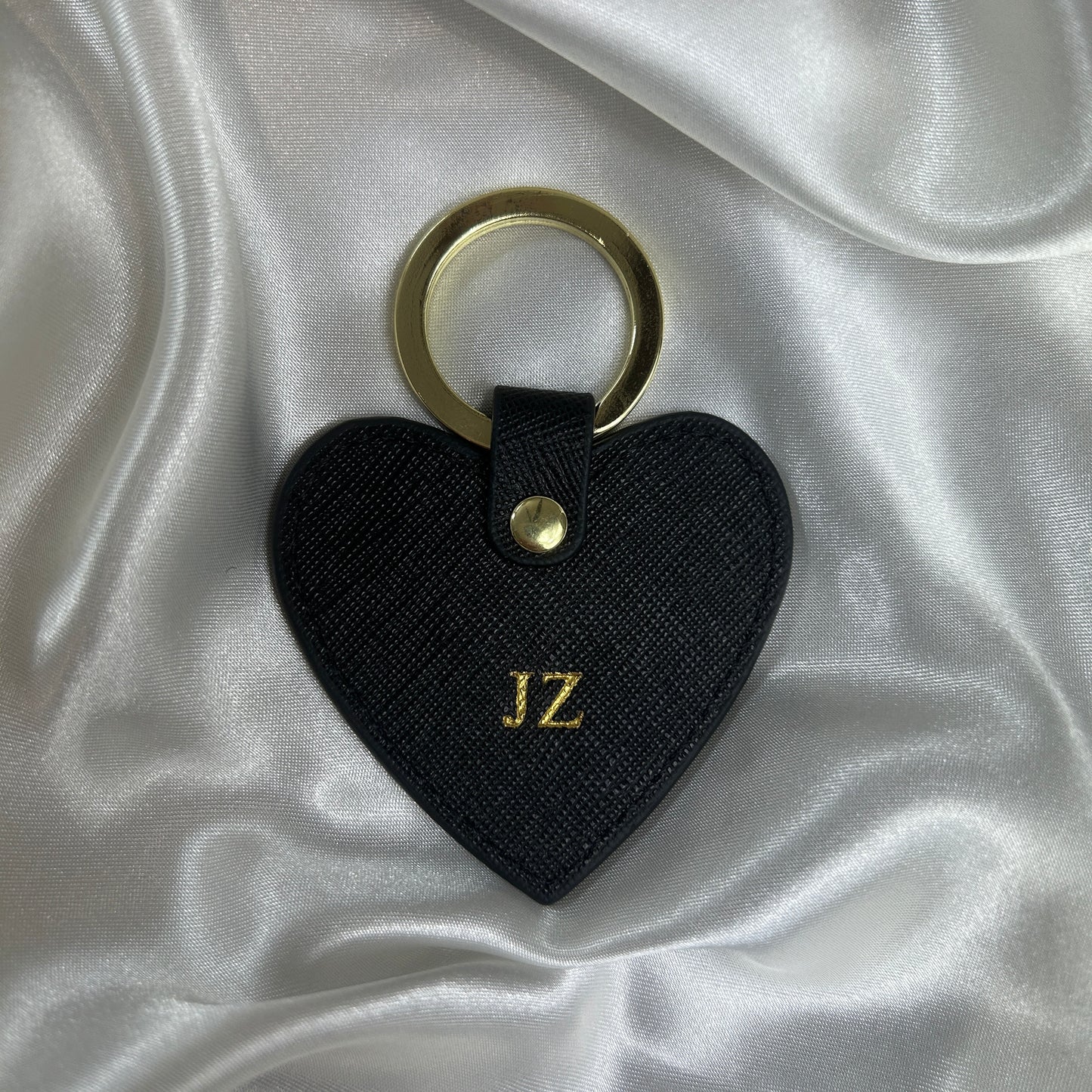 Leather Heart Keychain - Black/ Gold - JZ