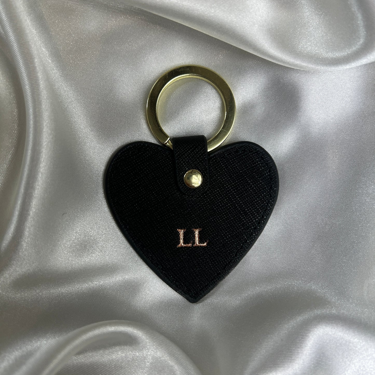 Leather Heart Keychain - Black/ Rose Gold - LL