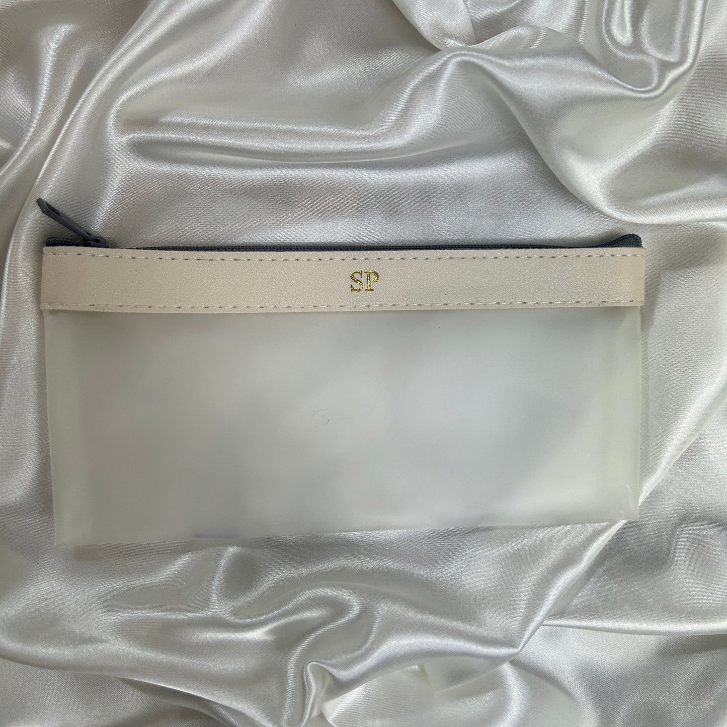 Clear Pencil Case - White/ Gold - SP
