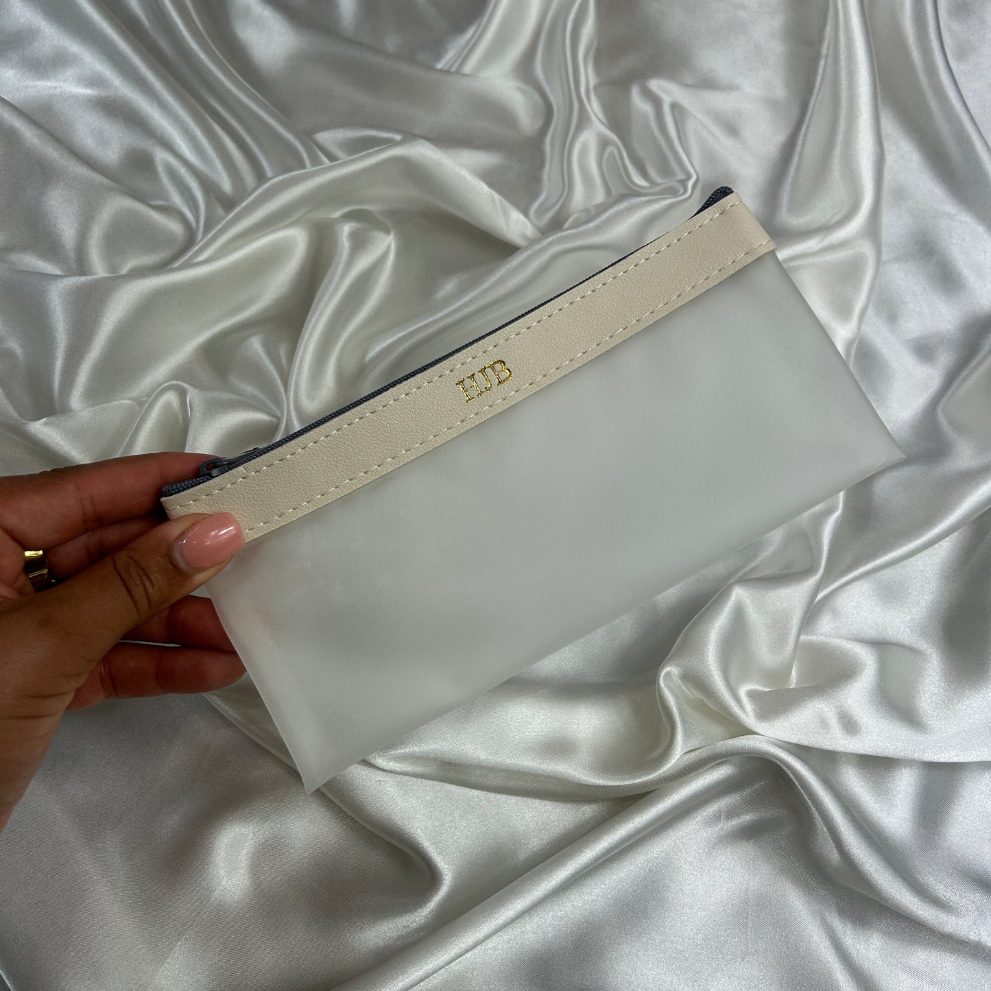 Clear Pencil Case - White/ Gold - HJB