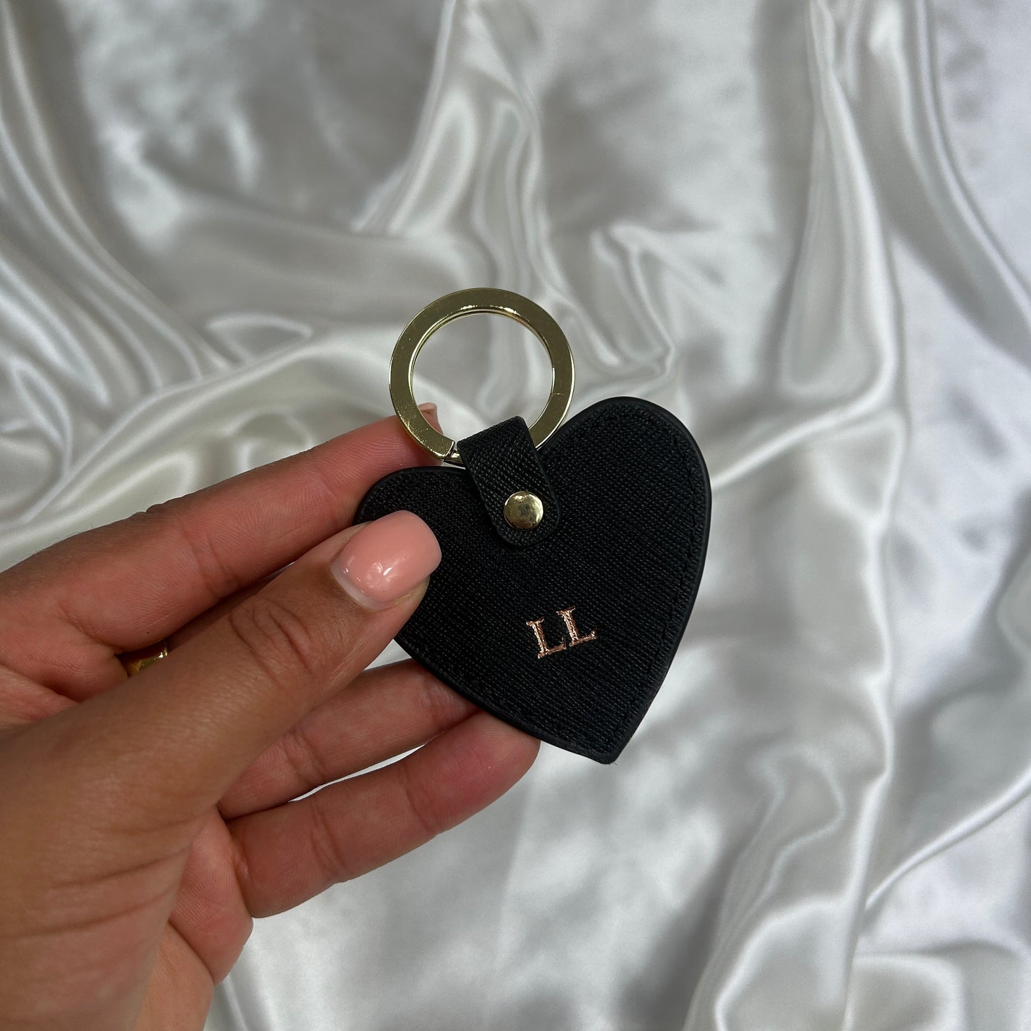 Leather Heart Keychain - Black/ Rose Gold - LL