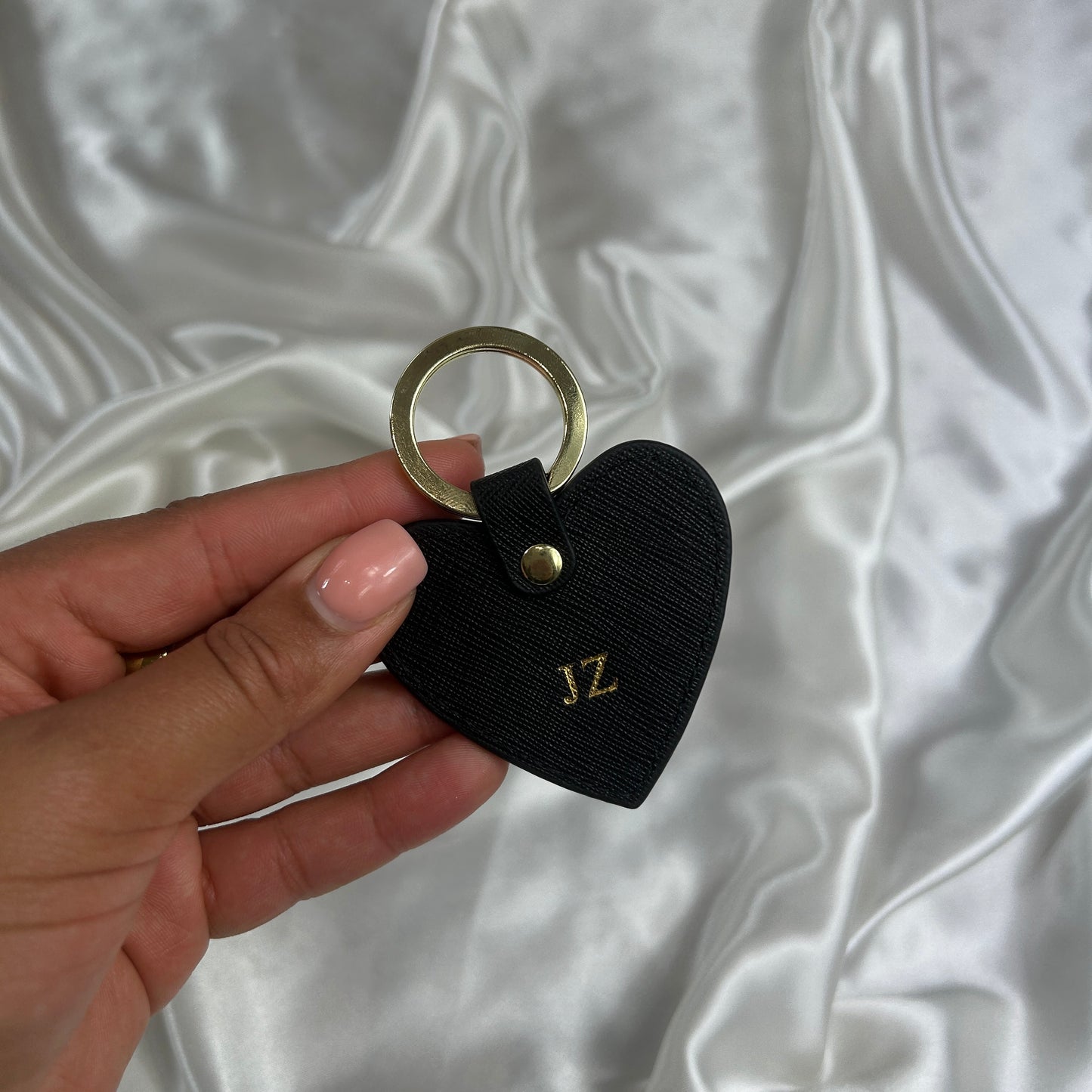 Leather Heart Keychain - Black/ Gold - JZ