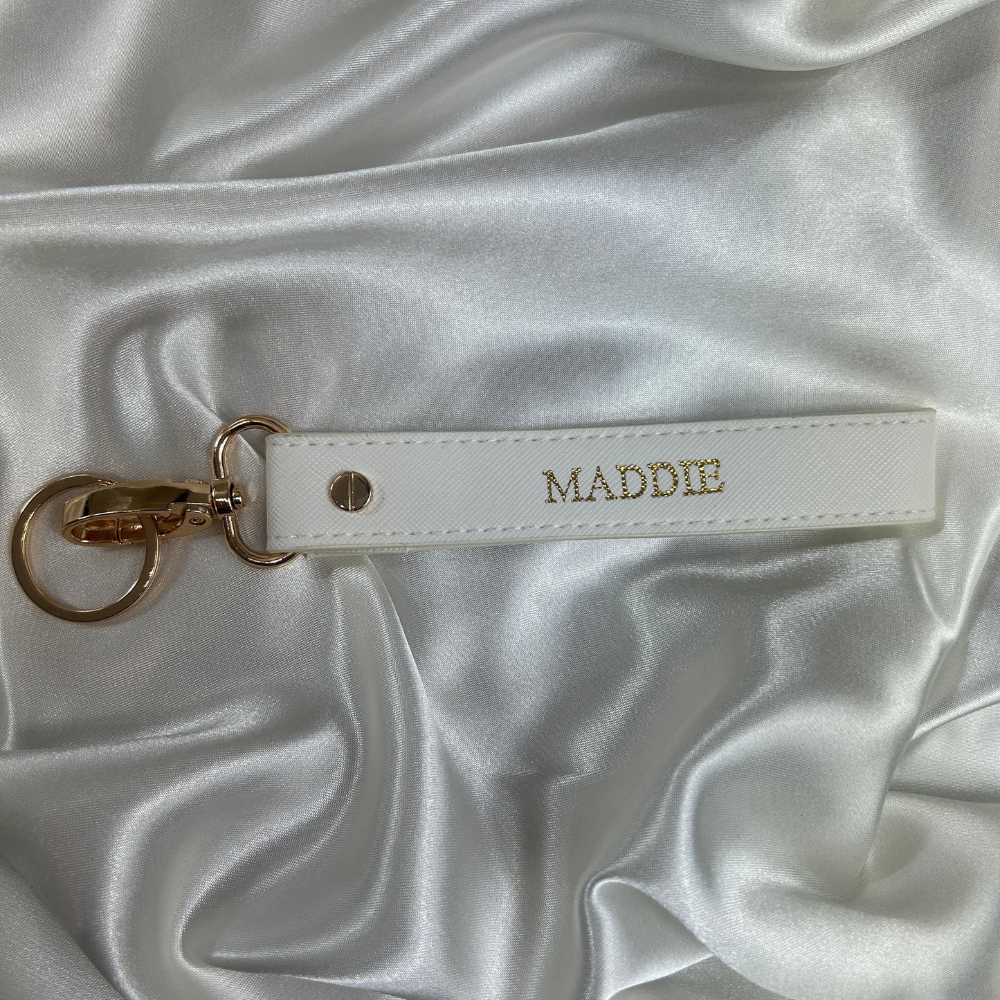 Wristlet Keychain - White/ Gold - MADDIE