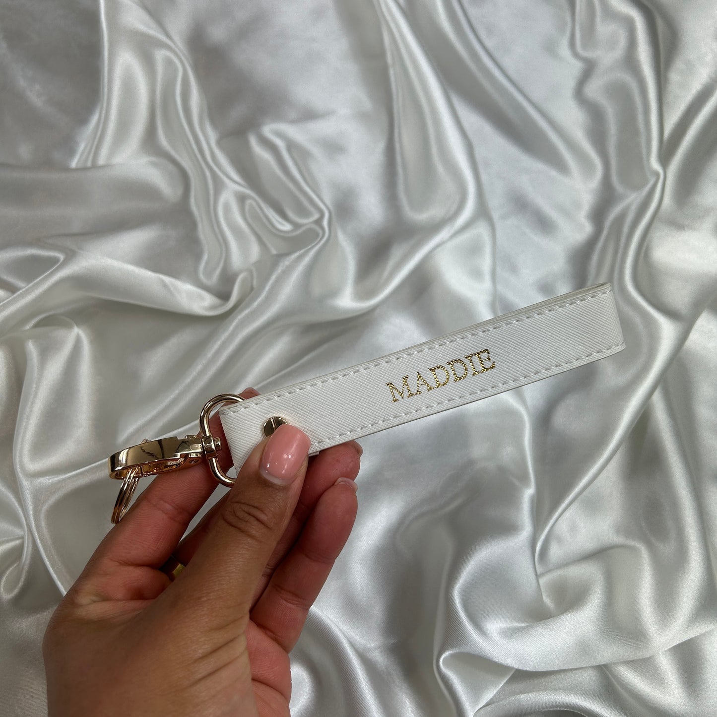 Wristlet Keychain - White/ Gold - MADDIE