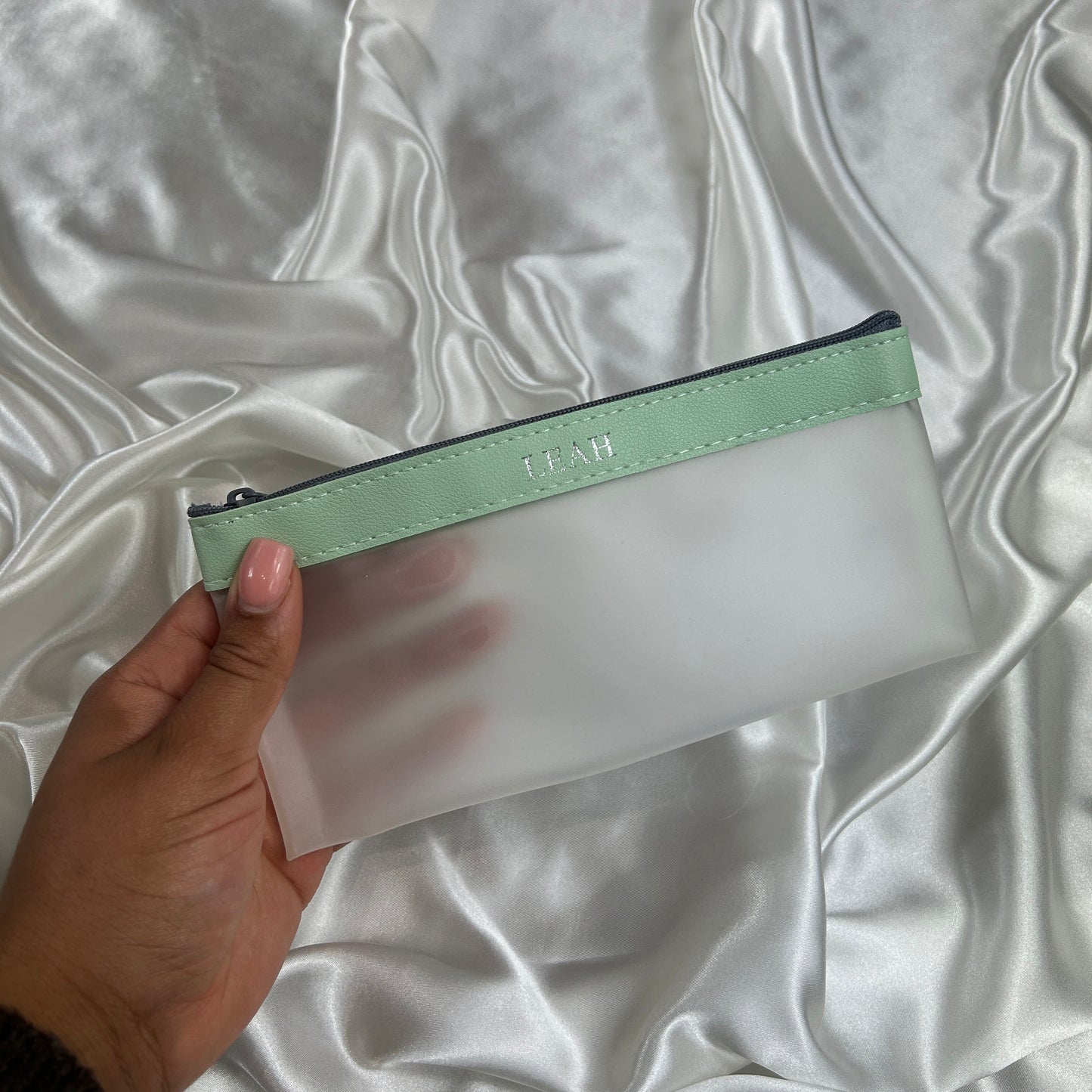 Clear Pencil Case - Green/ Silver - LEAH
