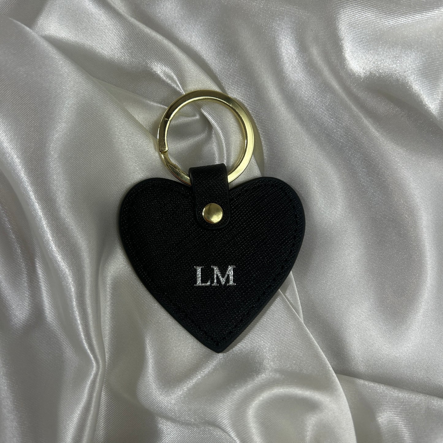 Leather Heart Keychain - Black/ Silver - LM