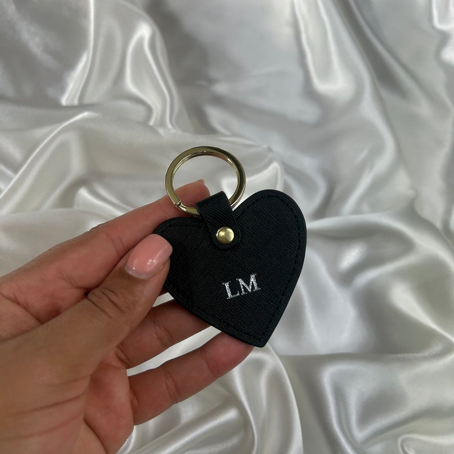 Leather Heart Keychain - Black/ Silver - LM