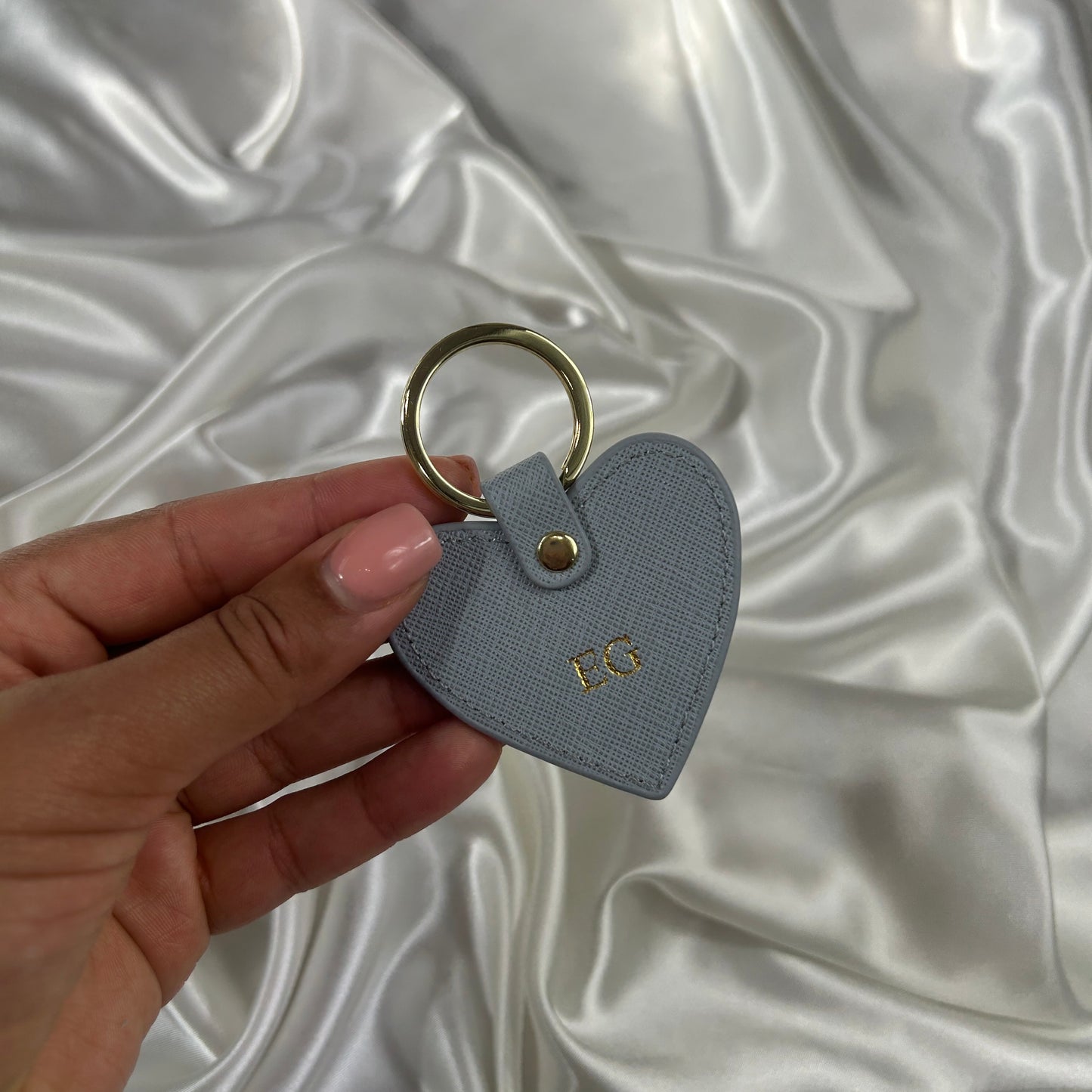 Leather Heart Keychain - Blue/ Gold - EG