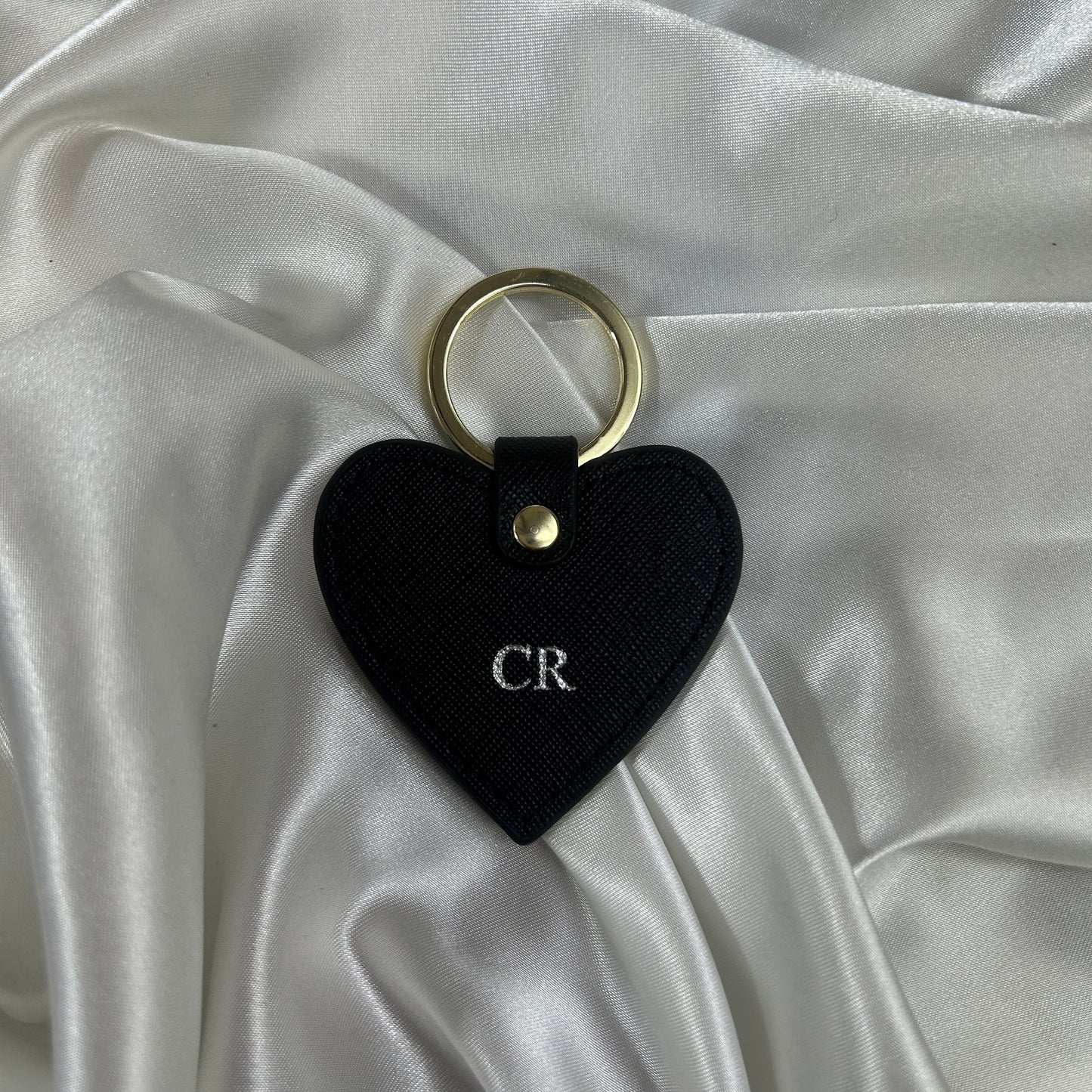 Leather Heart Keychain - Black/ Silver - CR