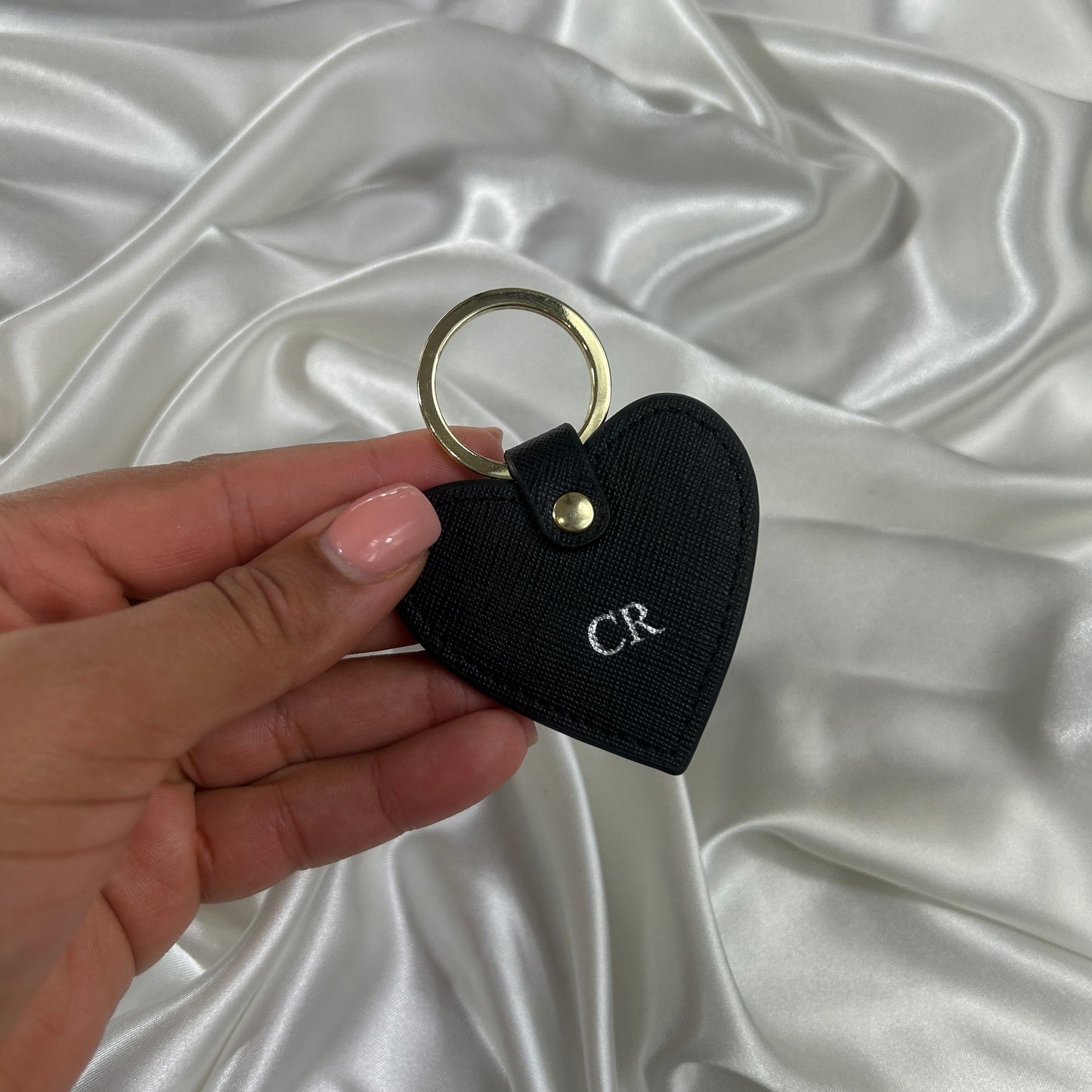 Leather Heart Keychain - Black/ Silver - CR