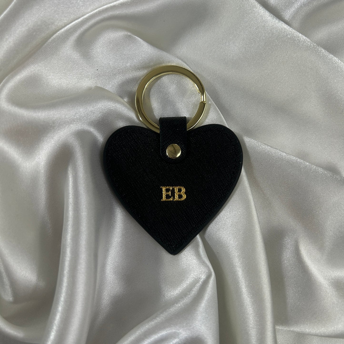 Leather Heart Keychain - Black/ Gold - EB