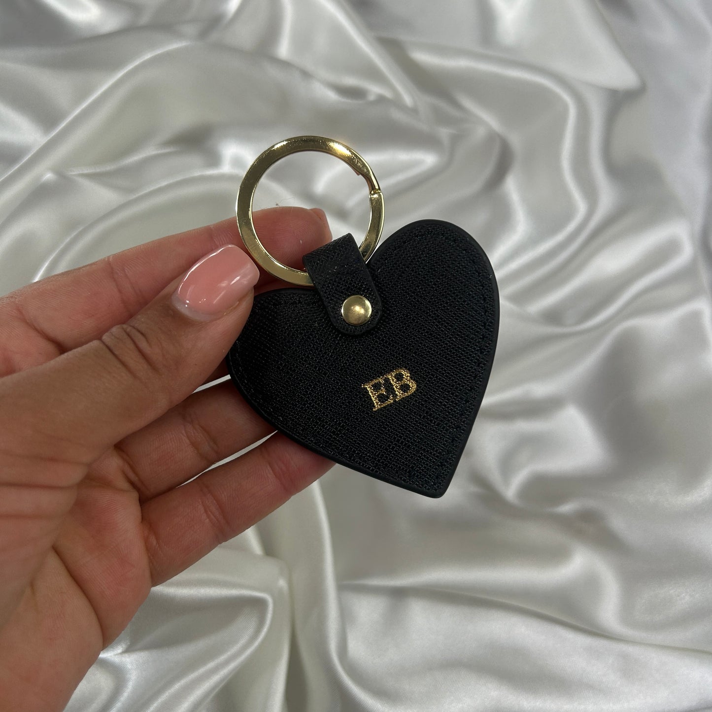 Leather Heart Keychain - Black/ Gold - EB