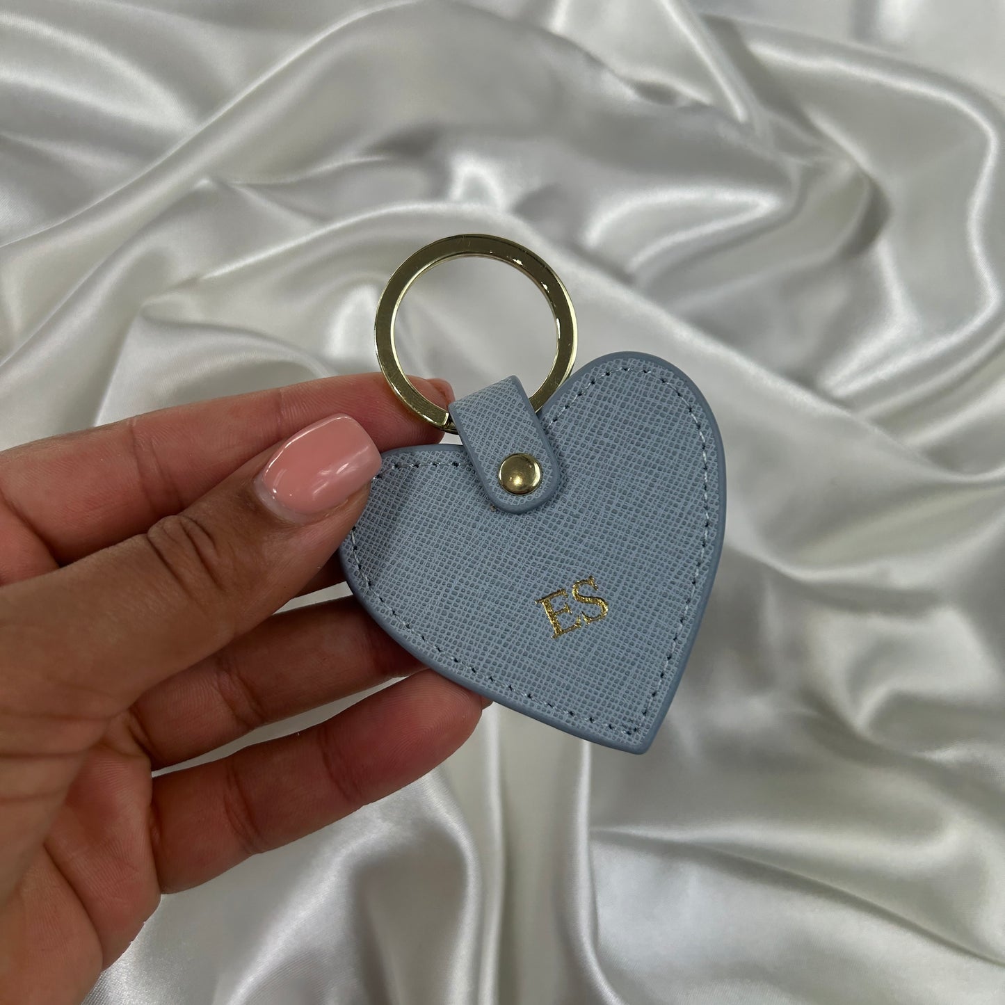Leather Heart Keychain - Blue/ Gold - ES